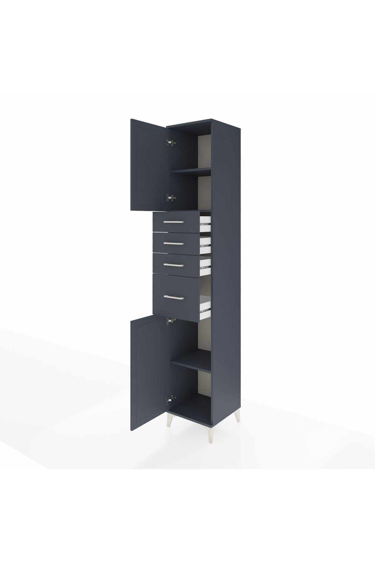 Hyperion Dolap 3 Raflı 4 Çekmeceli 2 Kapaklı 44x44x243 Antrasit-Antrasit