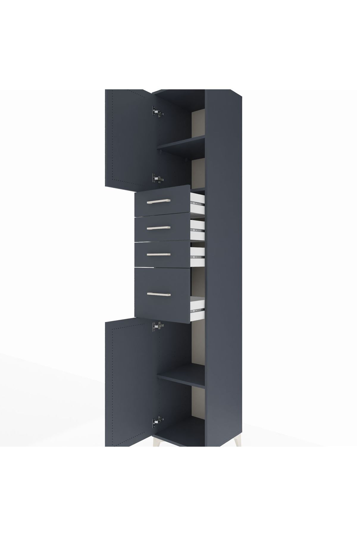 Hyperion Dolap 3 Raflı 4 Çekmeceli 2 Kapaklı 44x44x243 Antrasit-Antrasit