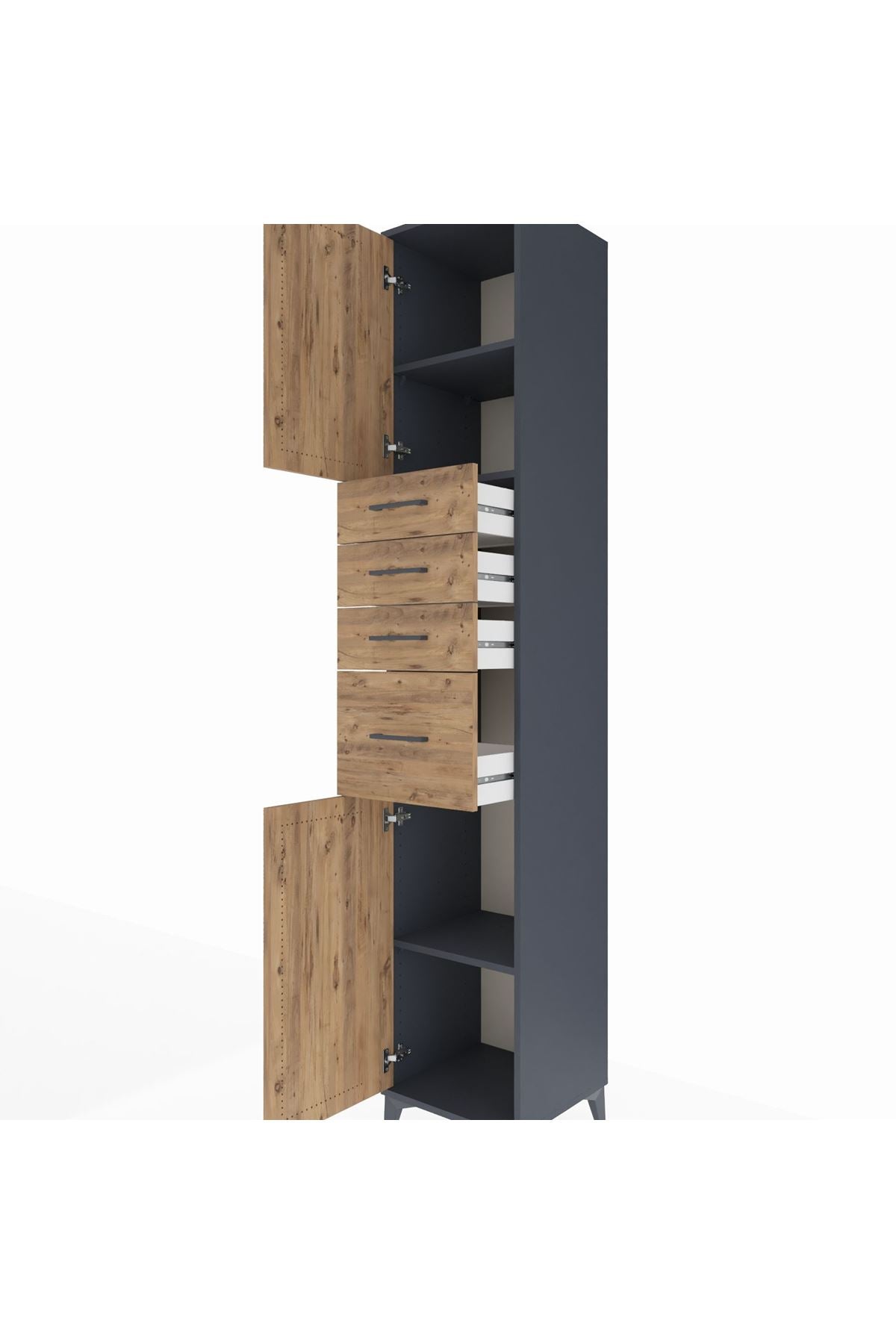 Hyperion Dolap 3 Raflı 4 Çekmeceli 2 Kapaklı 44x44x243 Antrasit-Çam