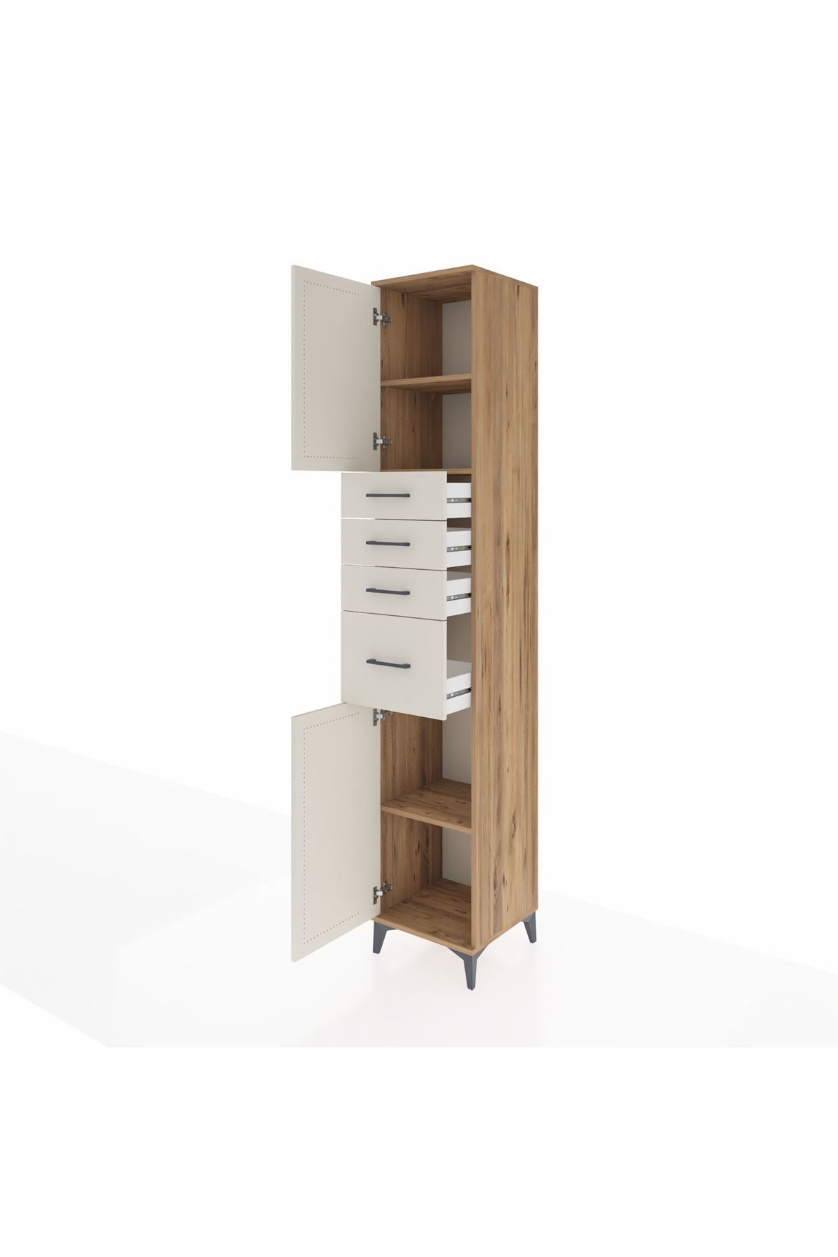 Hyperion Dolap 3 Raflı 4 Çekmeceli 2 Kapaklı 44x44x243 Çam-Aytaşı