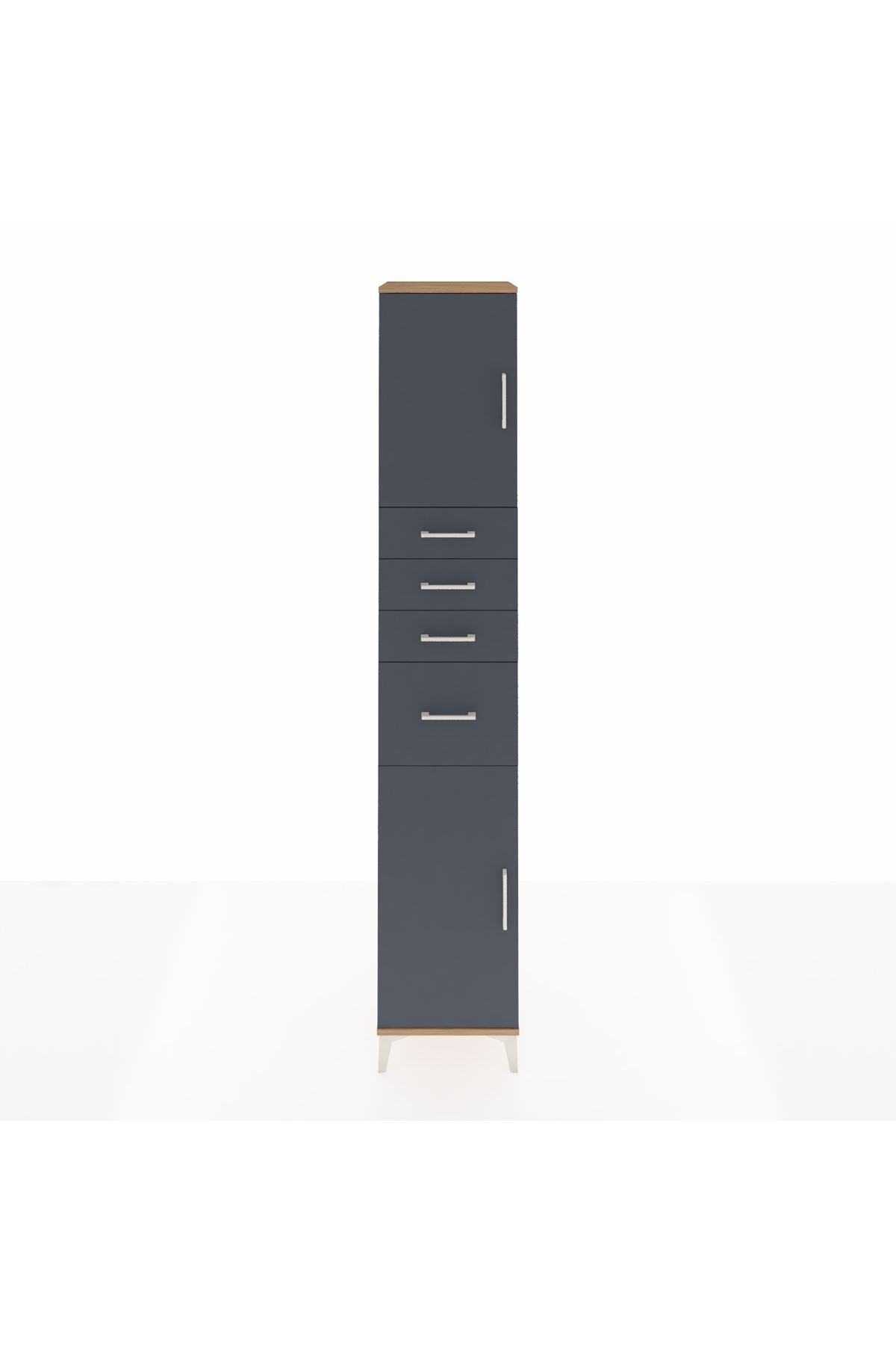 Hyperion Dolap 3 Raflı 4 Çekmeceli 2 Kapaklı 44x44x243 Çam-Antrasit