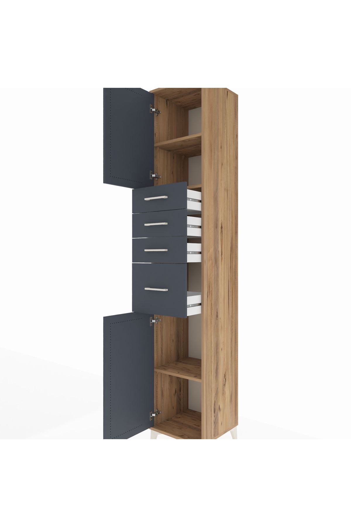 Hyperion Dolap 3 Raflı 4 Çekmeceli 2 Kapaklı 44x44x243 Çam-Antrasit