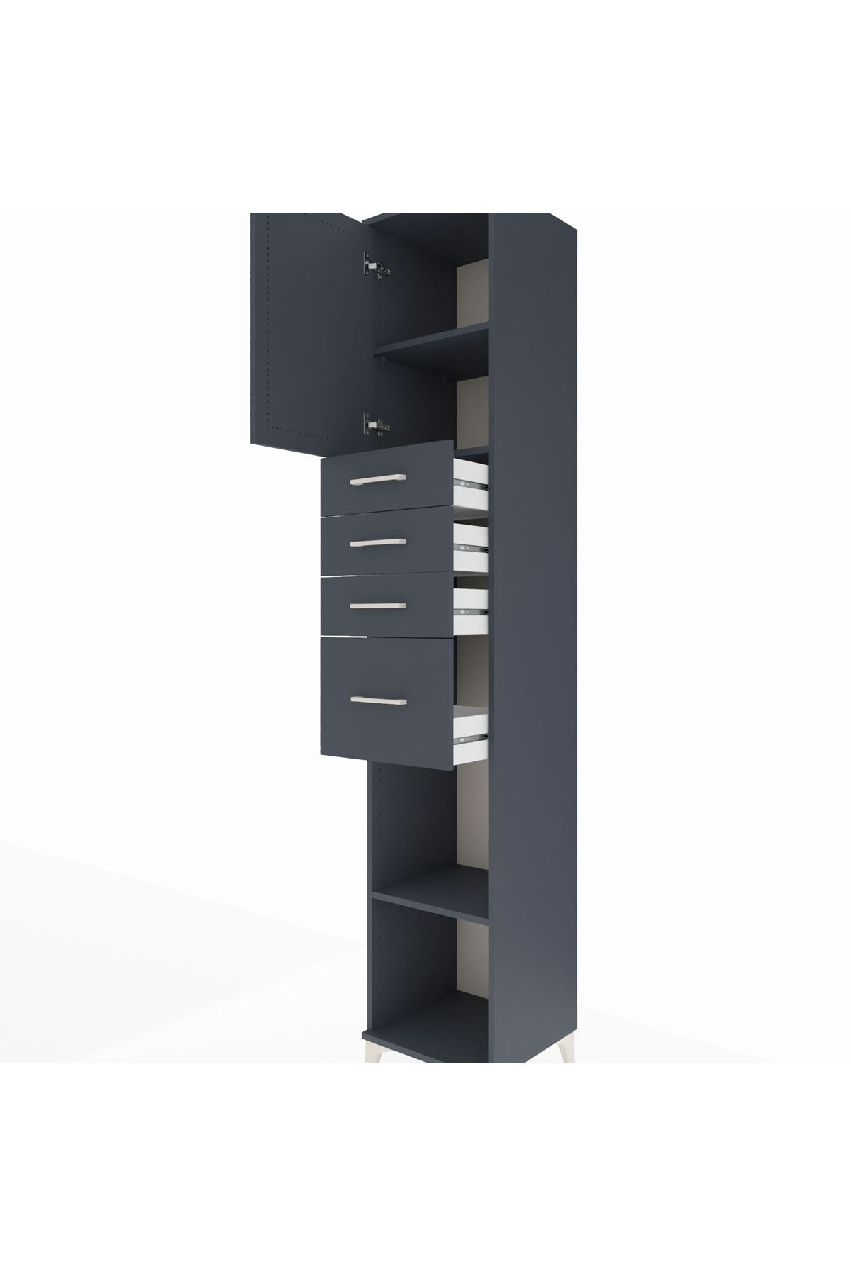 Hyperion Dolap 3 Raflı 4 Çekmeceli Tek Kapaklı 44x44x243 Antrasit-Antrasit