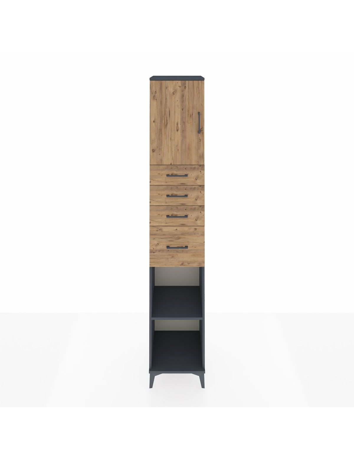 Hyperion Dolap 3 Raflı 4 Çekmeceli Tek Kapaklı 44x44x243 Antrasit-Çam