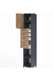 Hyperion Dolap 3 Raflı 4 Çekmeceli Tek Kapaklı 44x44x243 Antrasit-Çam