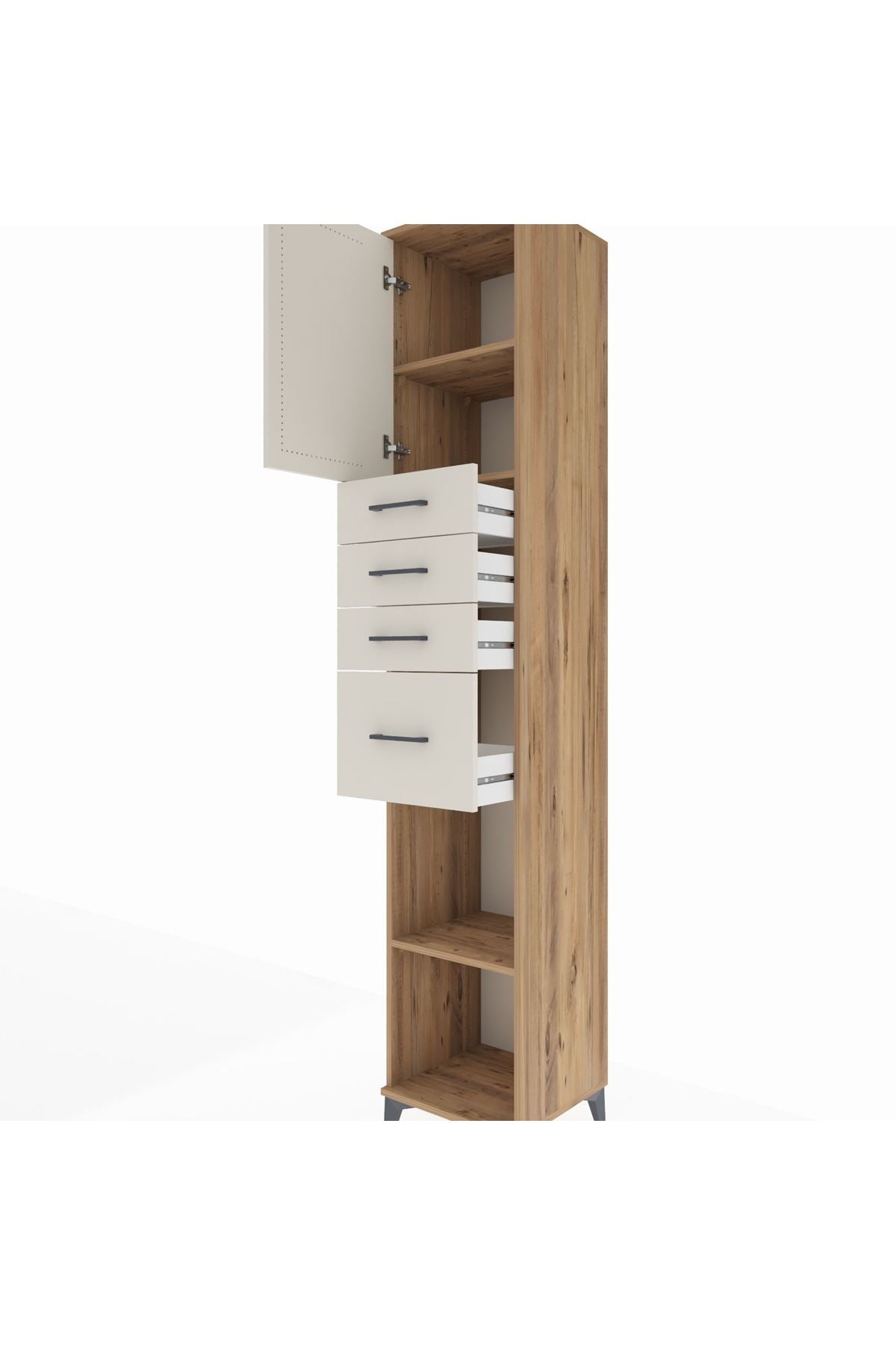 Hyperion Dolap 3 Raflı 4 Çekmeceli Tek Kapaklı 44x44x243 Çam-Aytaşı