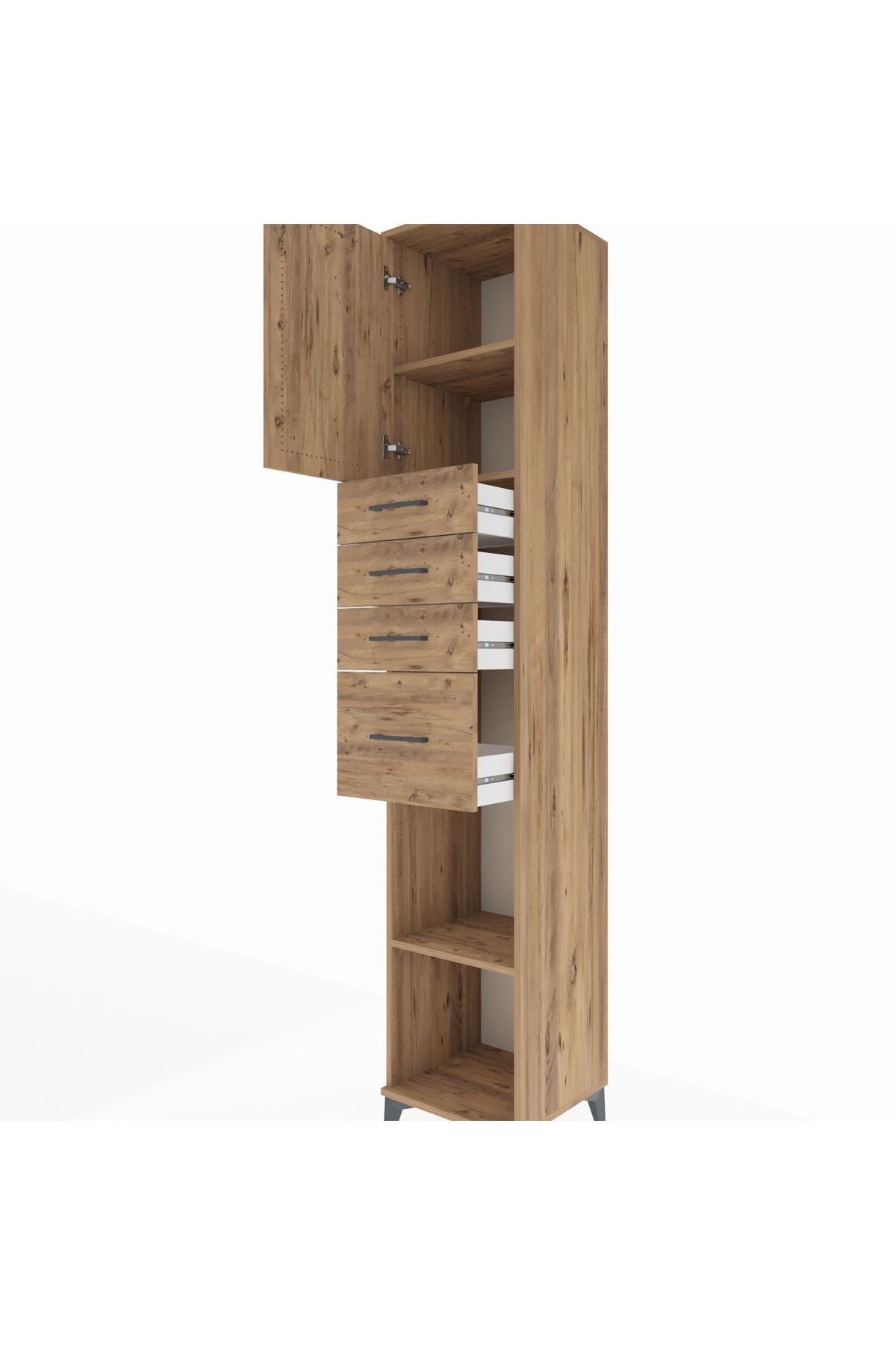 Hyperion Dolap 3 Raflı 4 Çekmeceli Tek Kapaklı 44x44x243 Çam-Çam