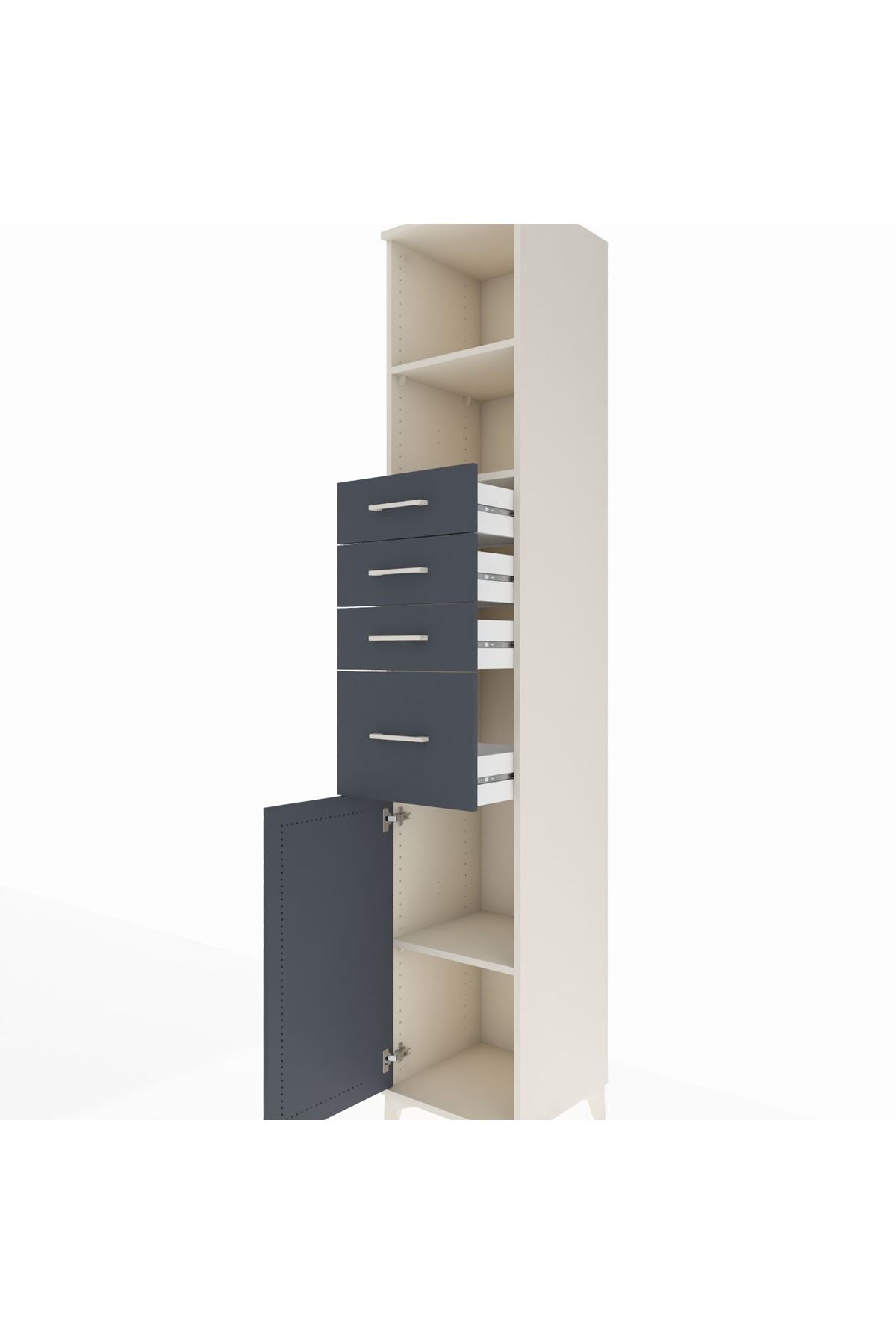 Hyperion Dolap 3 Raflı 4 Çekmeceli Tek Kapaklı 44x44x243 Aytaşı-Antrasit