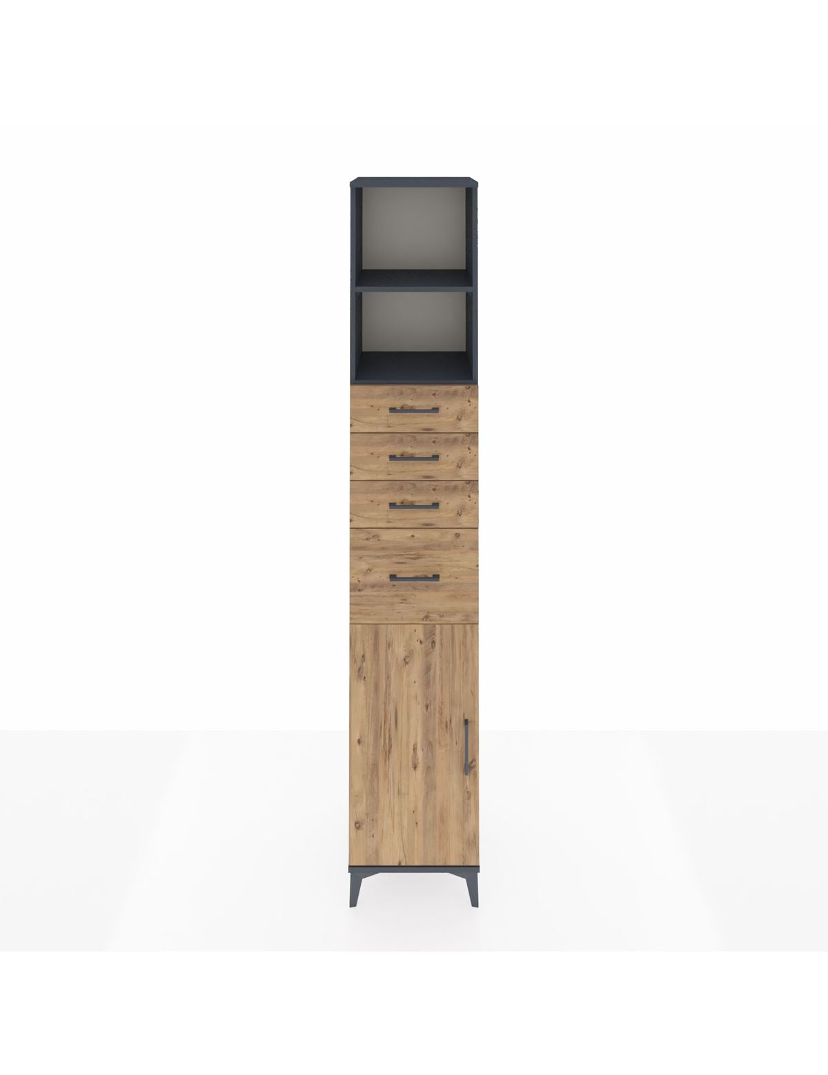 Hyperion Dolap 3 Raflı 4 Çekmeceli Tek Kapaklı 44x44x243 Antrasit-Çam