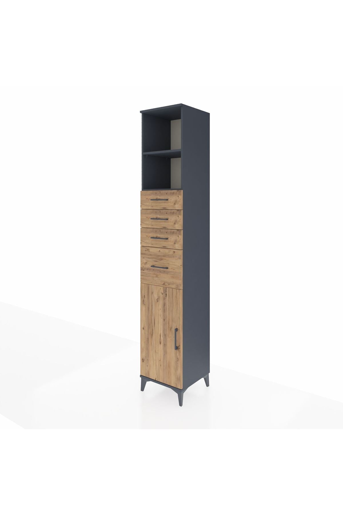 Hyperion Dolap 3 Raflı 4 Çekmeceli Tek Kapaklı 44x44x243 Antrasit-Çam