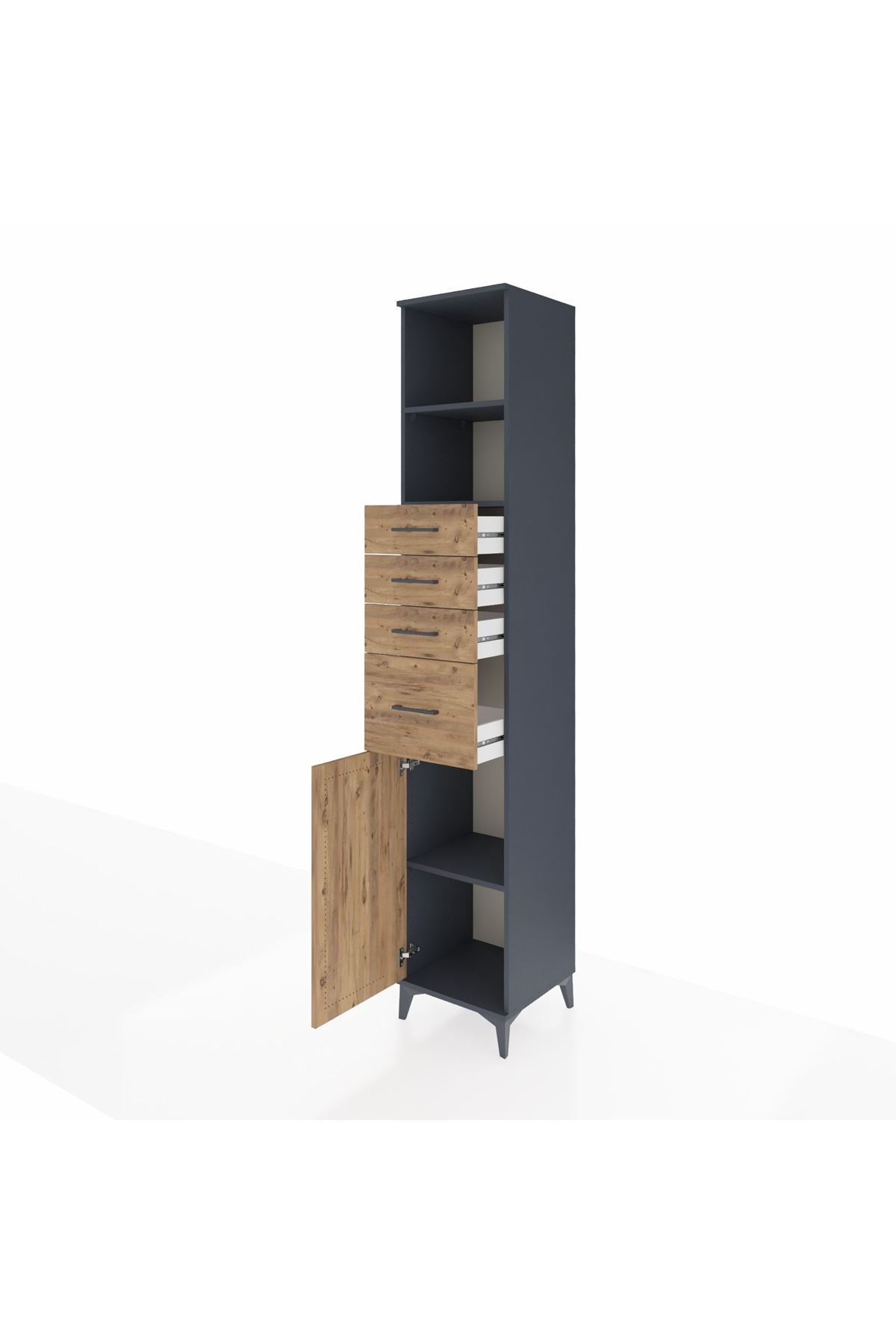 Hyperion Dolap 3 Raflı 4 Çekmeceli Tek Kapaklı 44x44x243 Antrasit-Çam