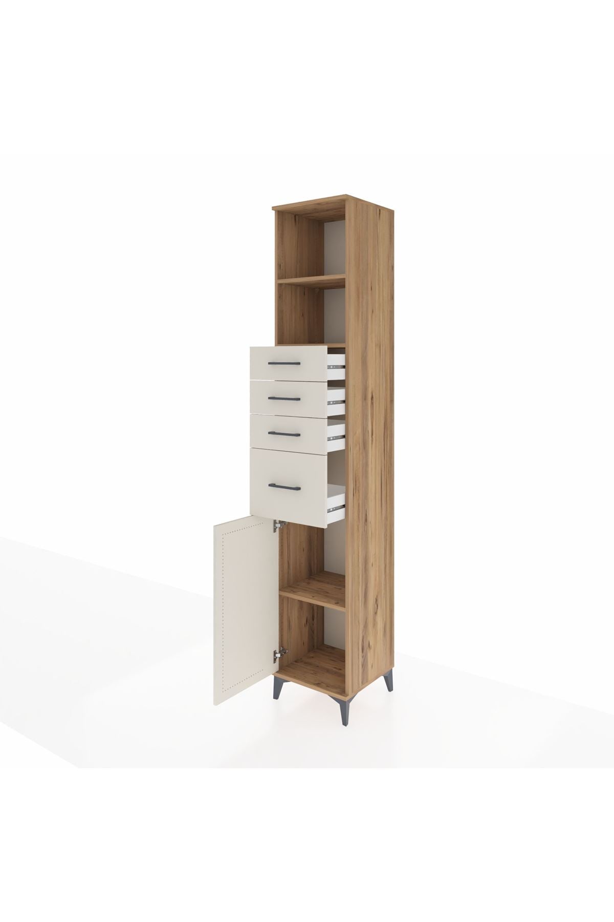 Hyperion Dolap 3 Raflı 4 Çekmeceli Tek Kapaklı 44x44x243 Çam-Aytaşı