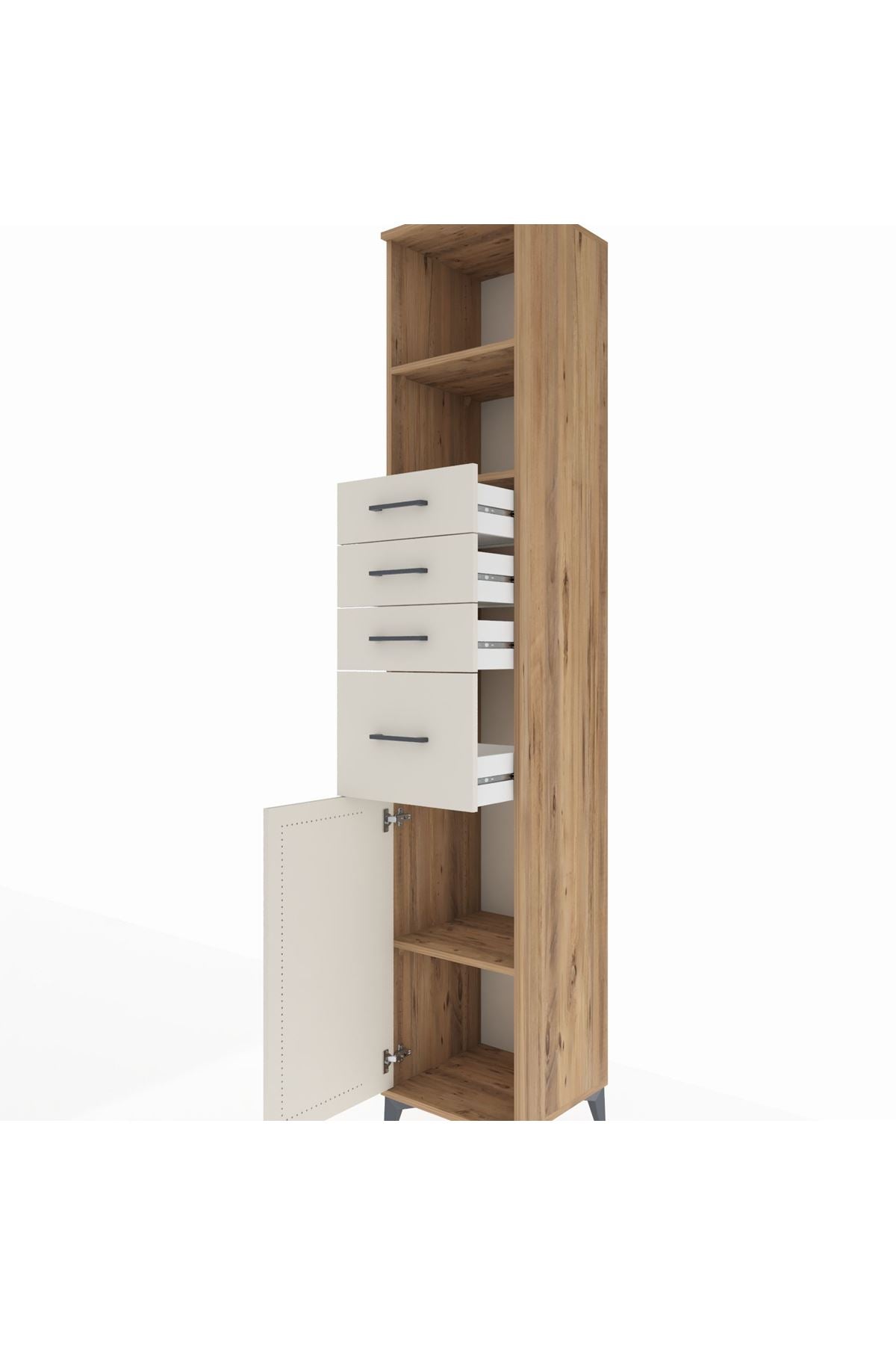 Hyperion Dolap 3 Raflı 4 Çekmeceli Tek Kapaklı 44x44x243 Çam-Aytaşı