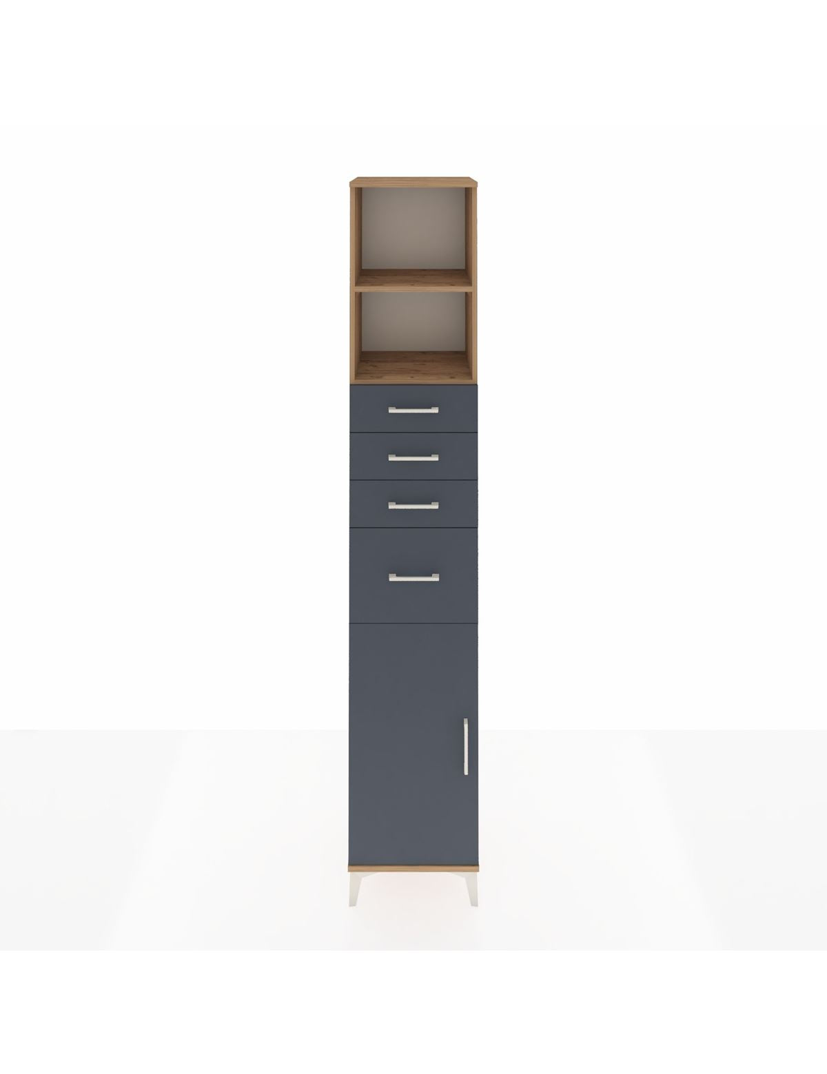 Hyperion Dolap 3 Raflı 4 Çekmeceli Tek Kapaklı 44x44x243 Çam-Antrasit