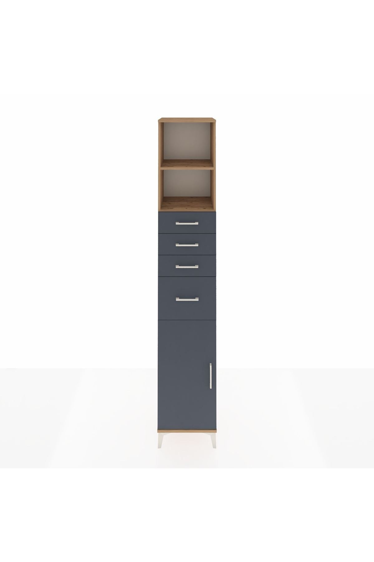 Hyperion Dolap 3 Raflı 4 Çekmeceli Tek Kapaklı 44x44x243 Çam-Antrasit