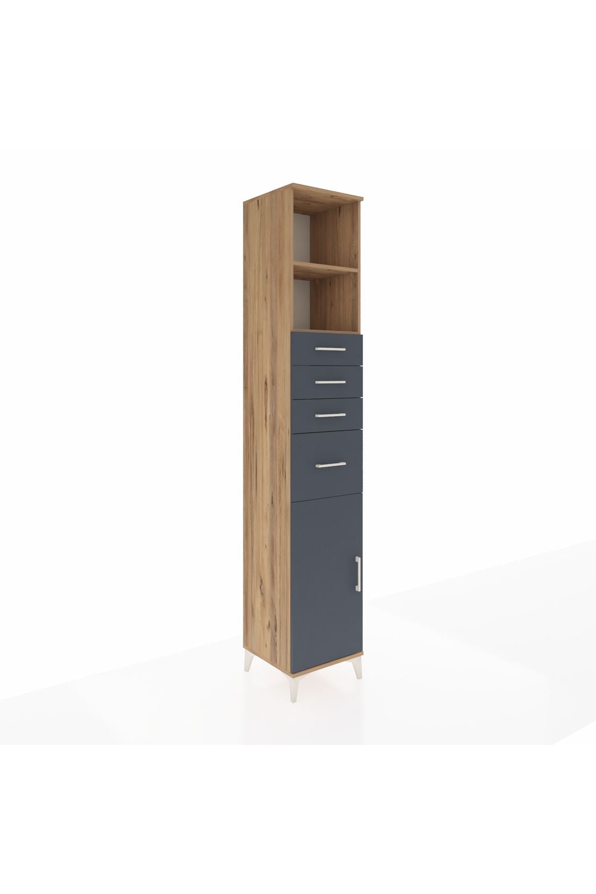 Hyperion Dolap 3 Raflı 4 Çekmeceli Tek Kapaklı 44x44x243 Çam-Antrasit