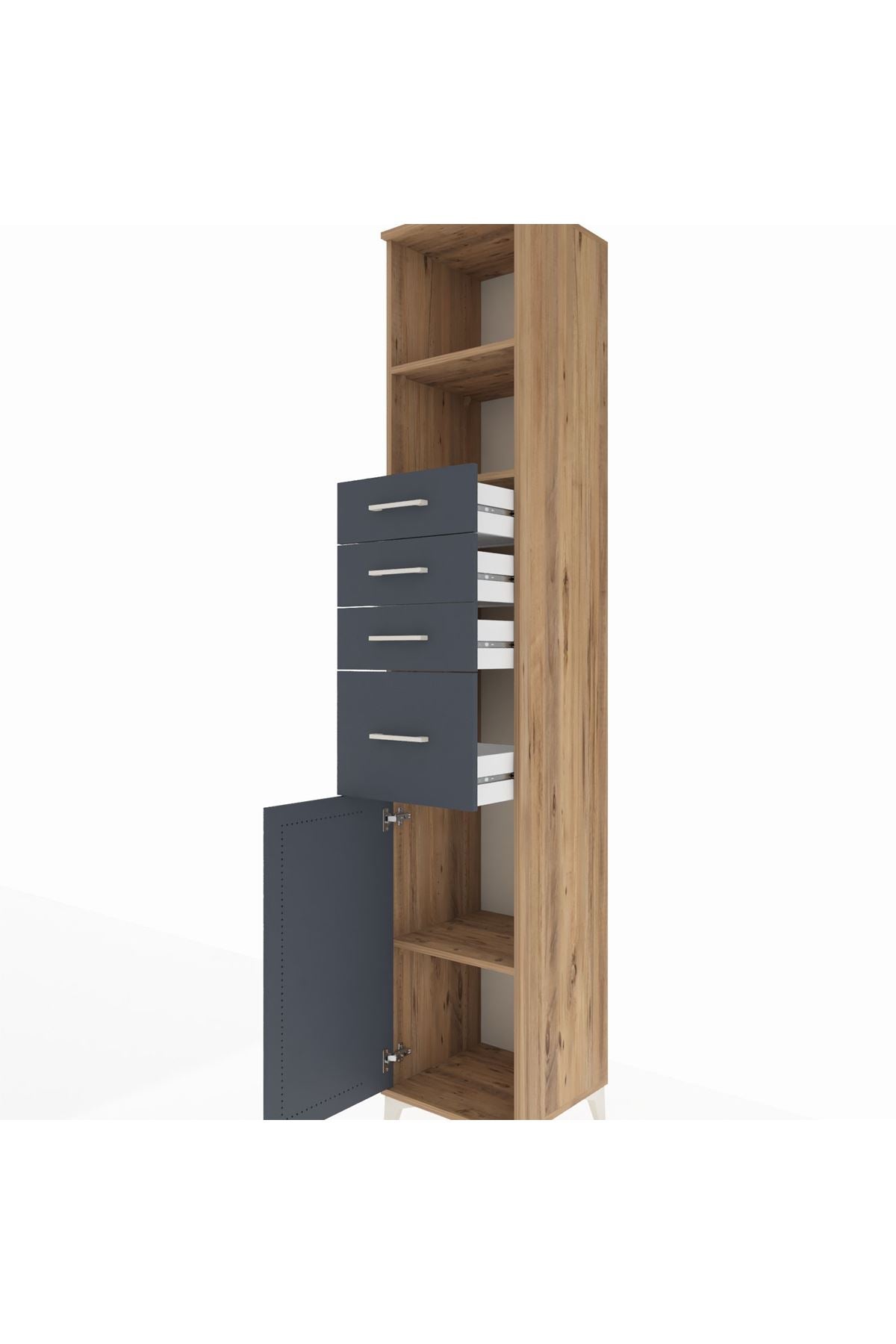 Hyperion Dolap 3 Raflı 4 Çekmeceli Tek Kapaklı 44x44x243 Çam-Antrasit