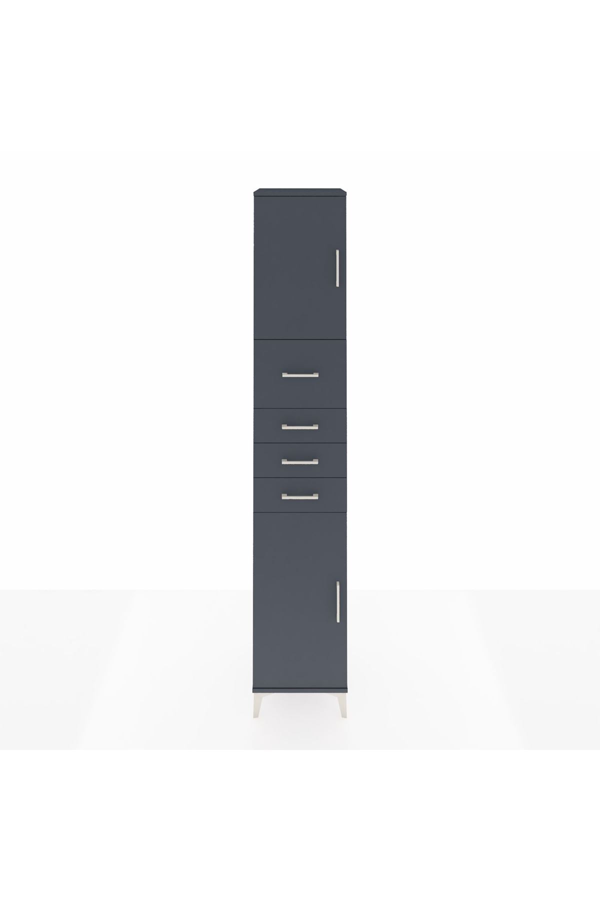 Hyperion Dolap 3 Raflı 4 Çekmeceli 2 Kapaklı 44x44x243 Antrasit-Antrasit