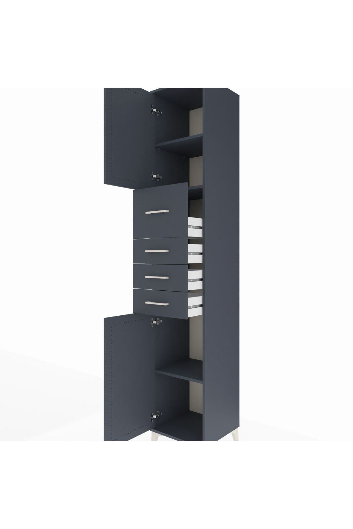 Hyperion Dolap 3 Raflı 4 Çekmeceli 2 Kapaklı 44x44x243 Antrasit-Antrasit