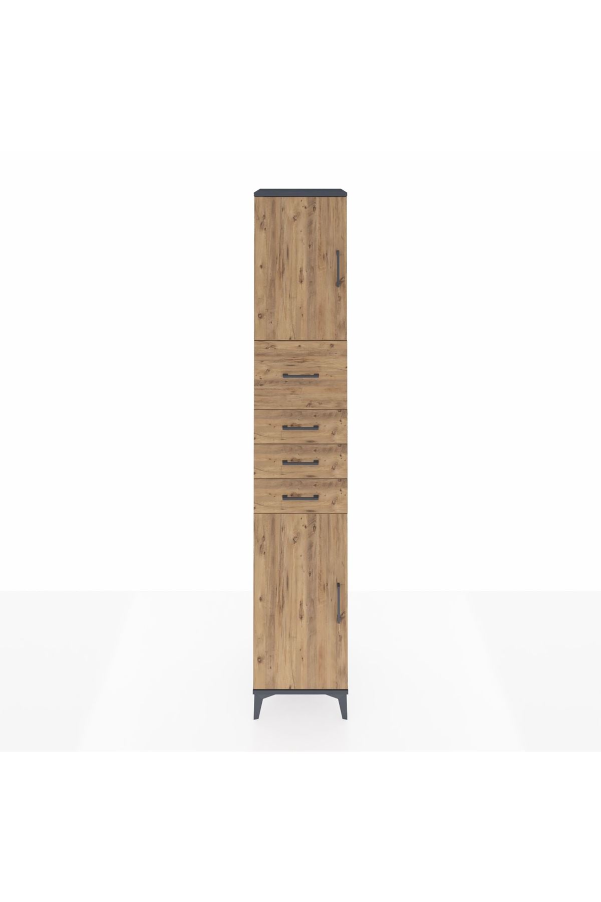 Hyperion Dolap 3 Raflı 4 Çekmeceli 2 Kapaklı 44x44x243 Antrasit-Çam