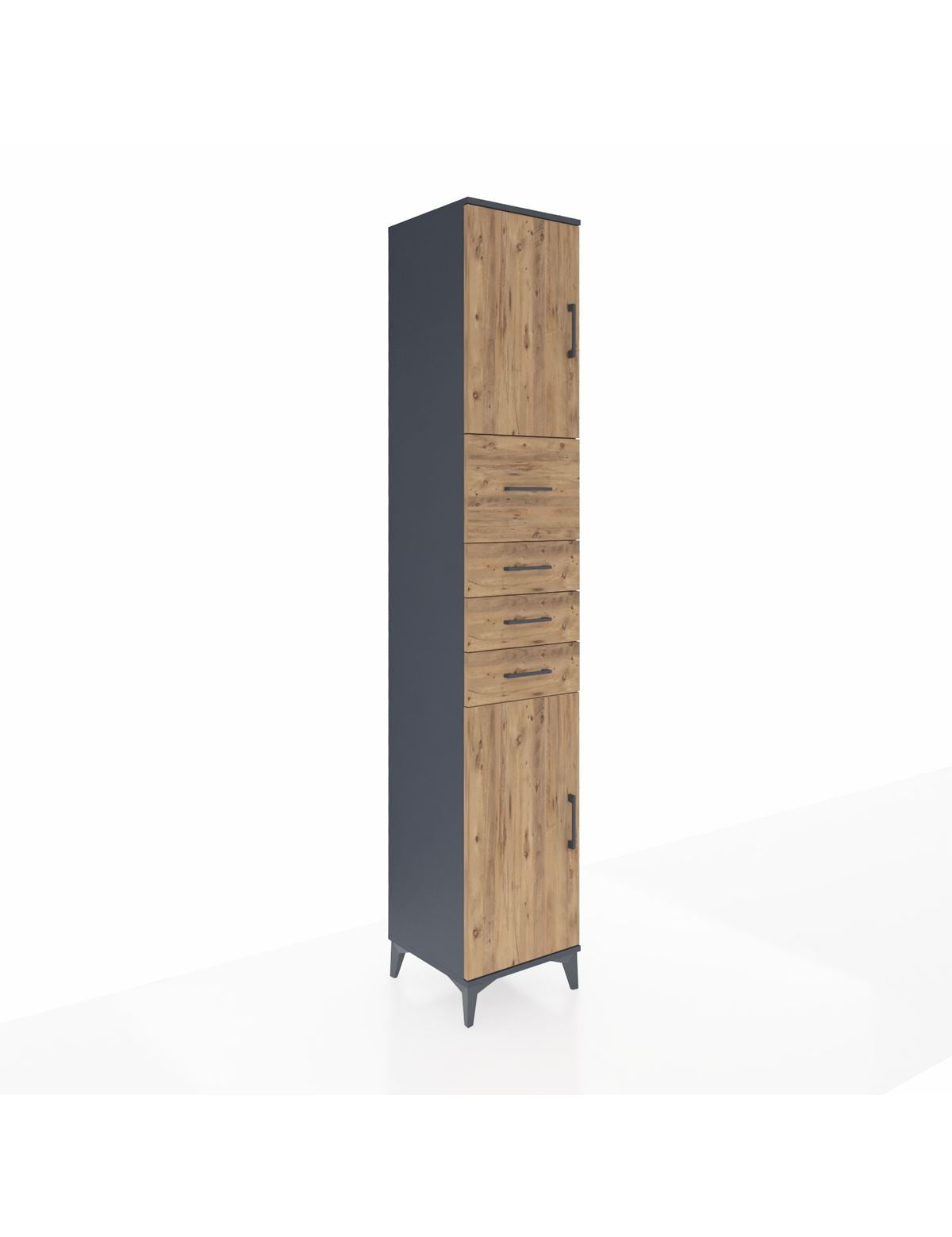 Hyperion Dolap 3 Raflı 4 Çekmeceli 2 Kapaklı 44x44x243 Antrasit-Çam