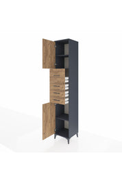 Hyperion Dolap 3 Raflı 4 Çekmeceli 2 Kapaklı 44x44x243 Antrasit-Çam