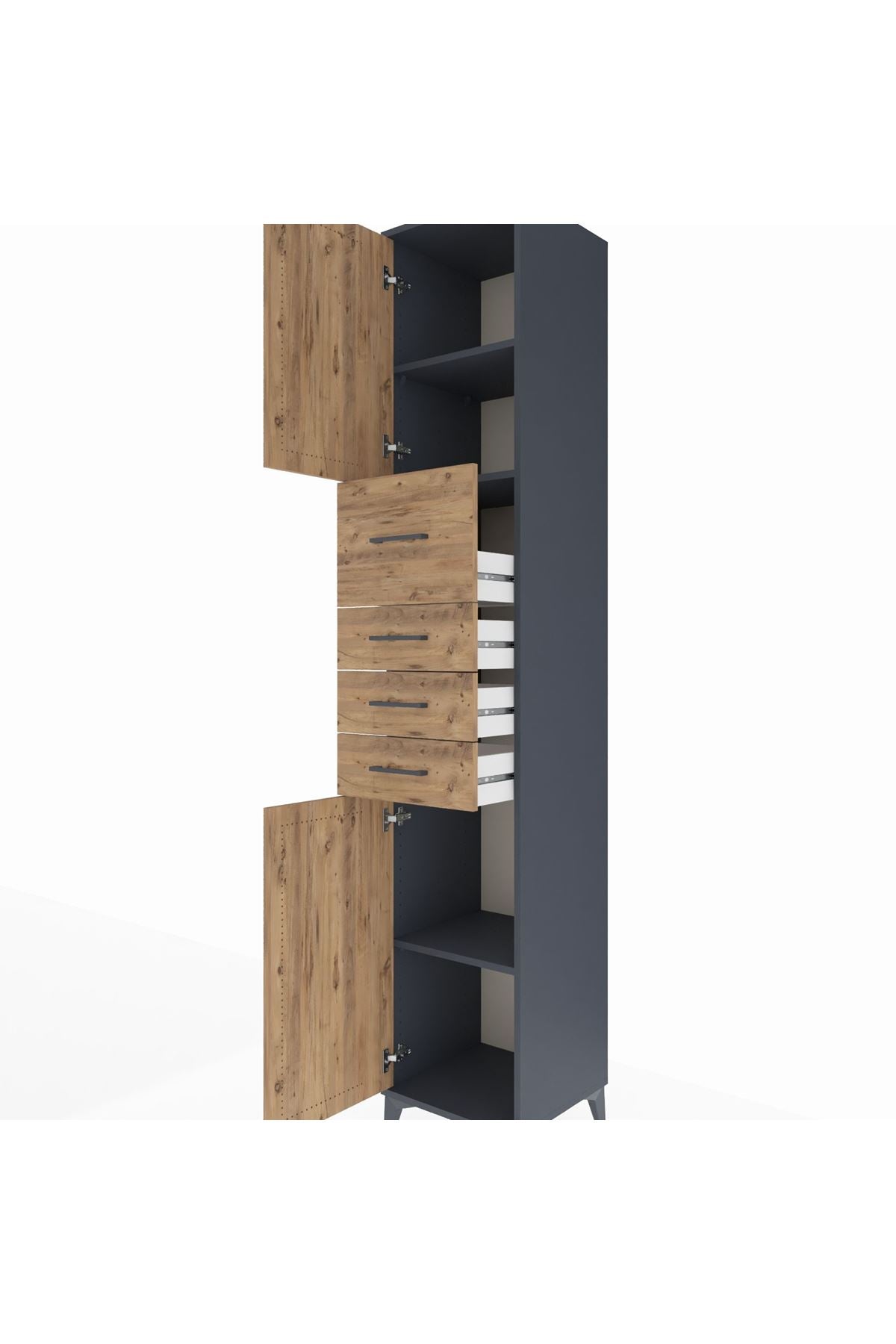 Hyperion Dolap 3 Raflı 4 Çekmeceli 2 Kapaklı 44x44x243 Antrasit-Çam