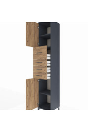 Hyperion Dolap 3 Raflı 4 Çekmeceli 2 Kapaklı 44x44x243 Antrasit-Çam