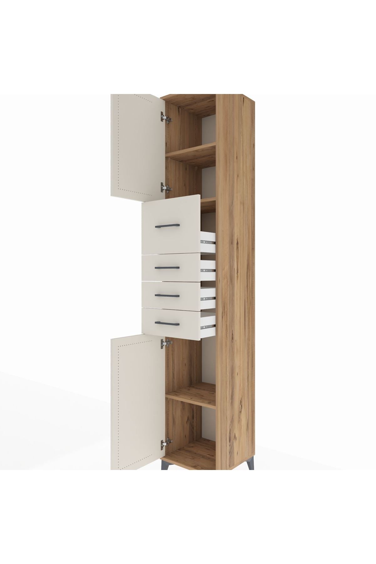 Hyperion Dolap 3 Raflı 4 Çekmeceli 2 Kapaklı 44x44x243 Çam-Aytaşı