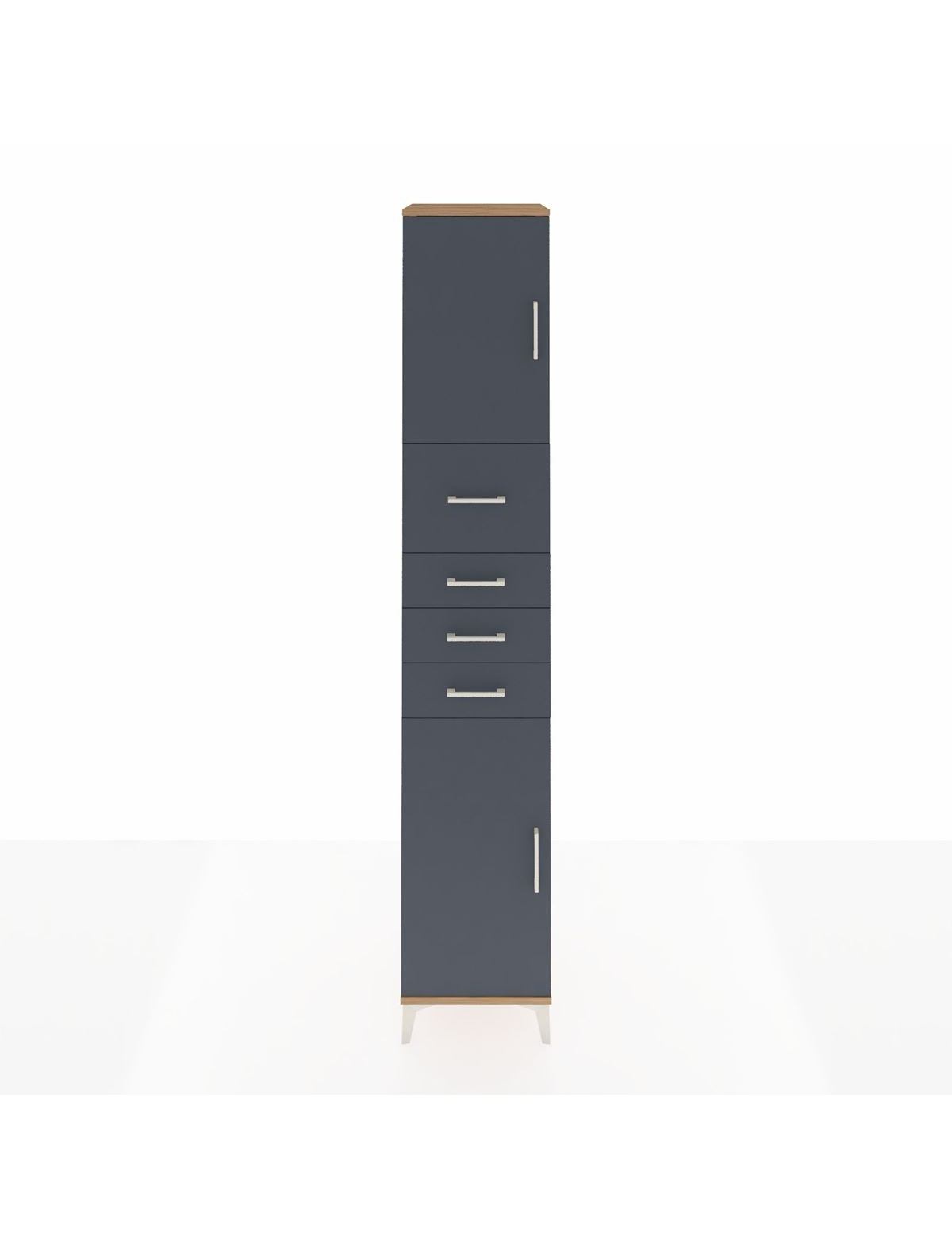 Hyperion Dolap 3 Raflı 4 Çekmeceli 2 Kapaklı 44x44x243 Çam-Antrasit