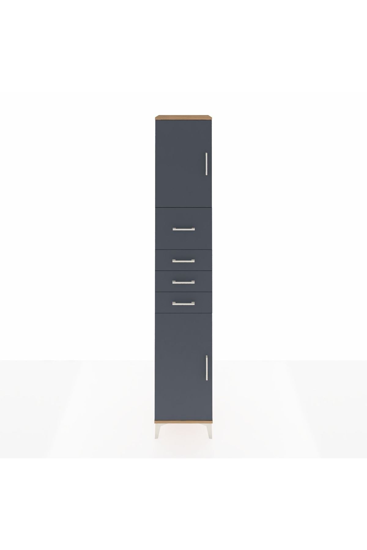 Hyperion Dolap 3 Raflı 4 Çekmeceli 2 Kapaklı 44x44x243 Çam-Antrasit