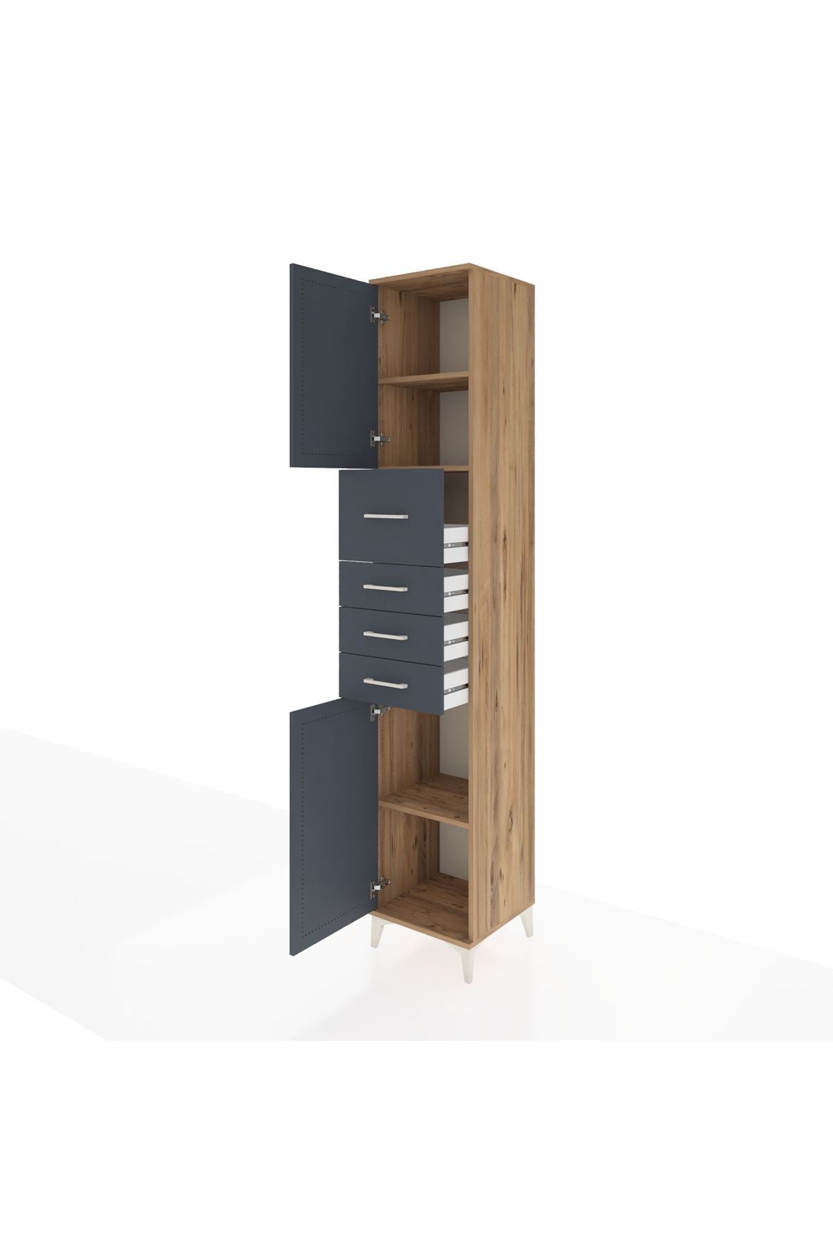 Hyperion Dolap 3 Raflı 4 Çekmeceli 2 Kapaklı 44x44x243 Çam-Antrasit