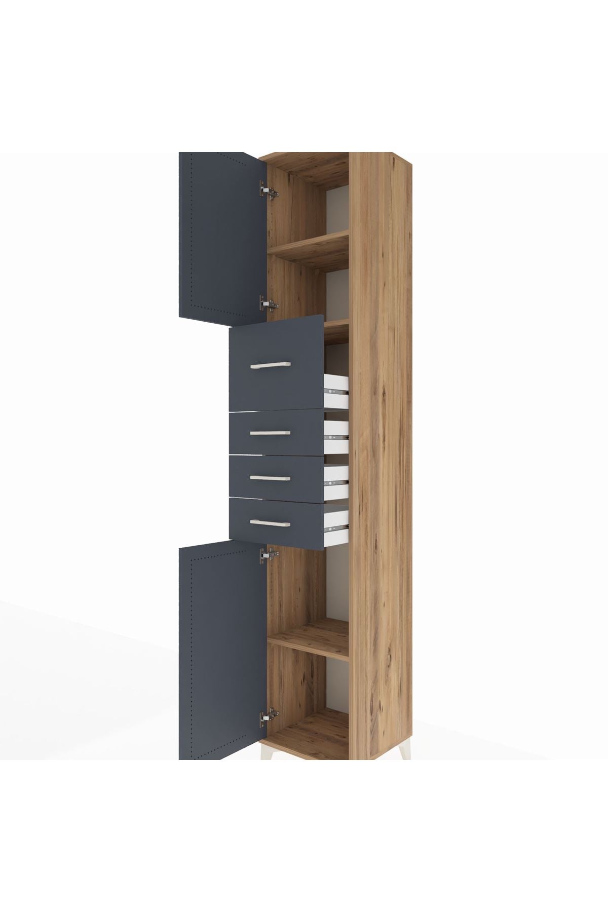 Hyperion Dolap 3 Raflı 4 Çekmeceli 2 Kapaklı 44x44x243 Çam-Antrasit