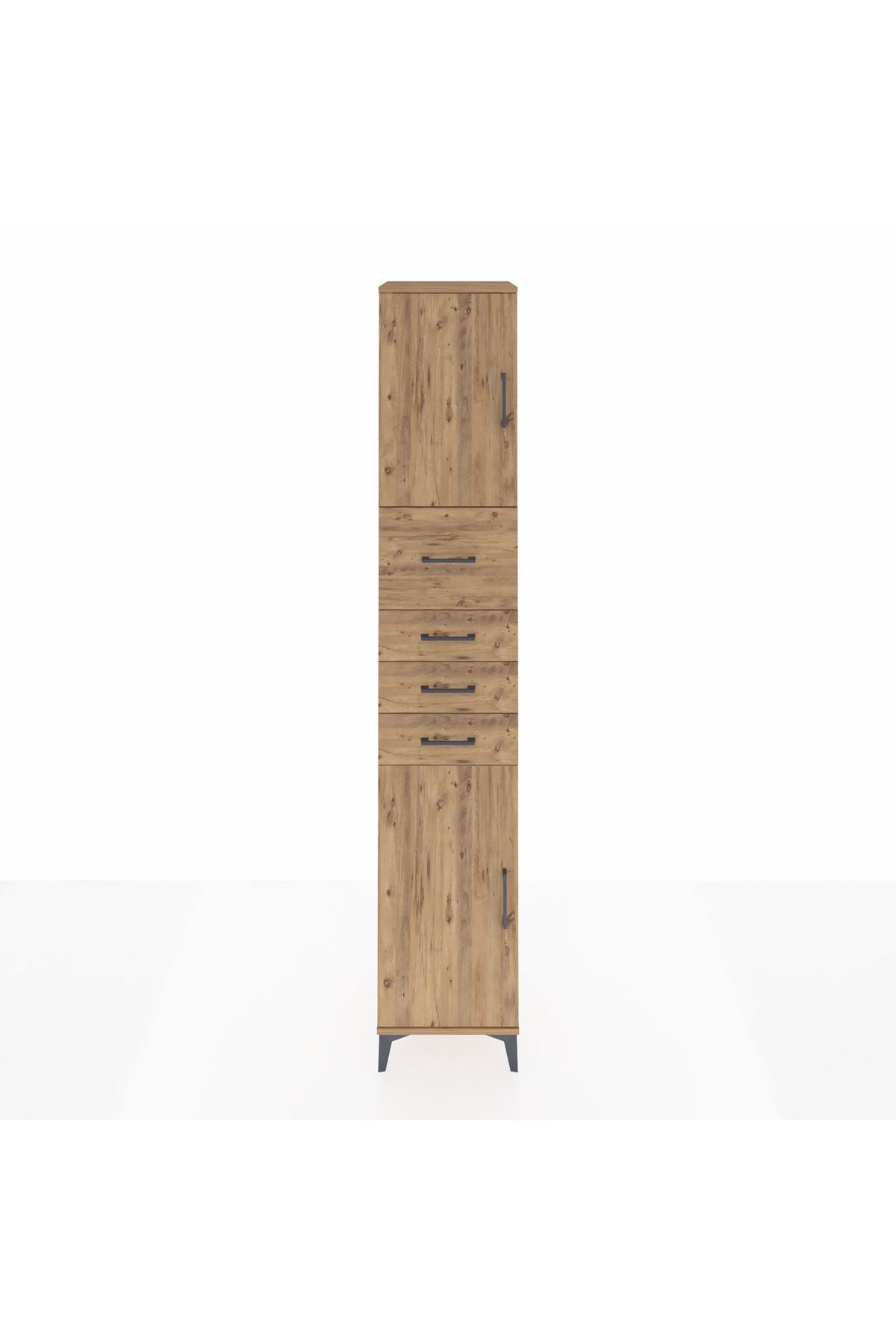 Hyperion Dolap 3 Raflı 4 Çekmeceli 2 Kapaklı 44x44x243 Çam-Çam