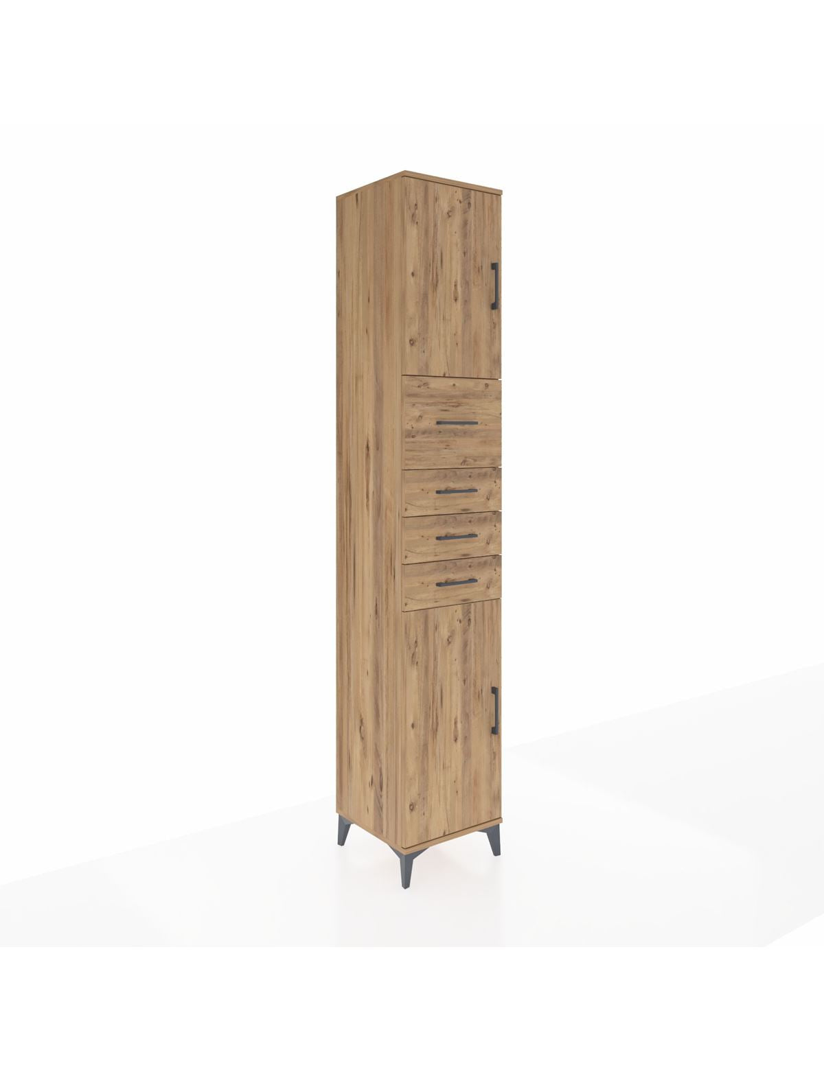 Hyperion Dolap 3 Raflı 4 Çekmeceli 2 Kapaklı 44x44x243 Çam-Çam