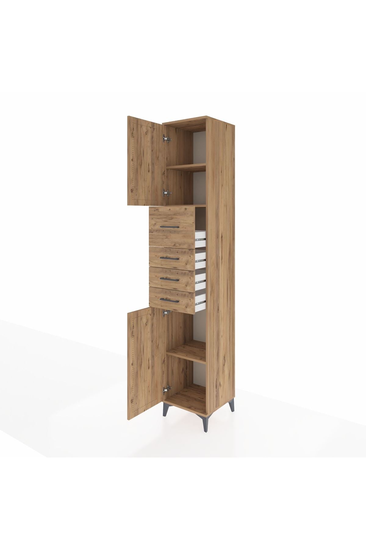 Hyperion Dolap 3 Raflı 4 Çekmeceli 2 Kapaklı 44x44x243 Çam-Çam