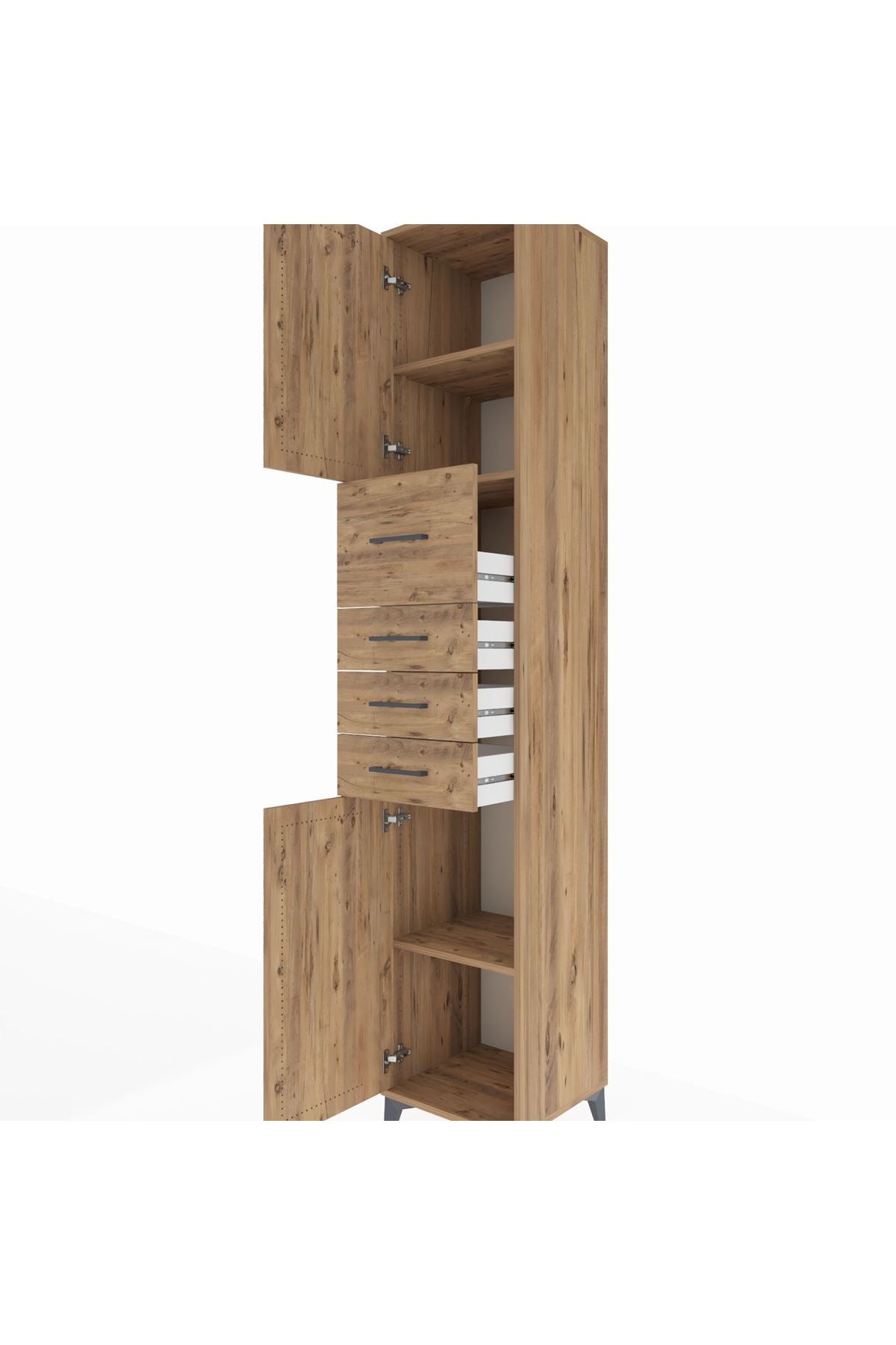 Hyperion Dolap 3 Raflı 4 Çekmeceli 2 Kapaklı 44x44x243 Çam-Çam