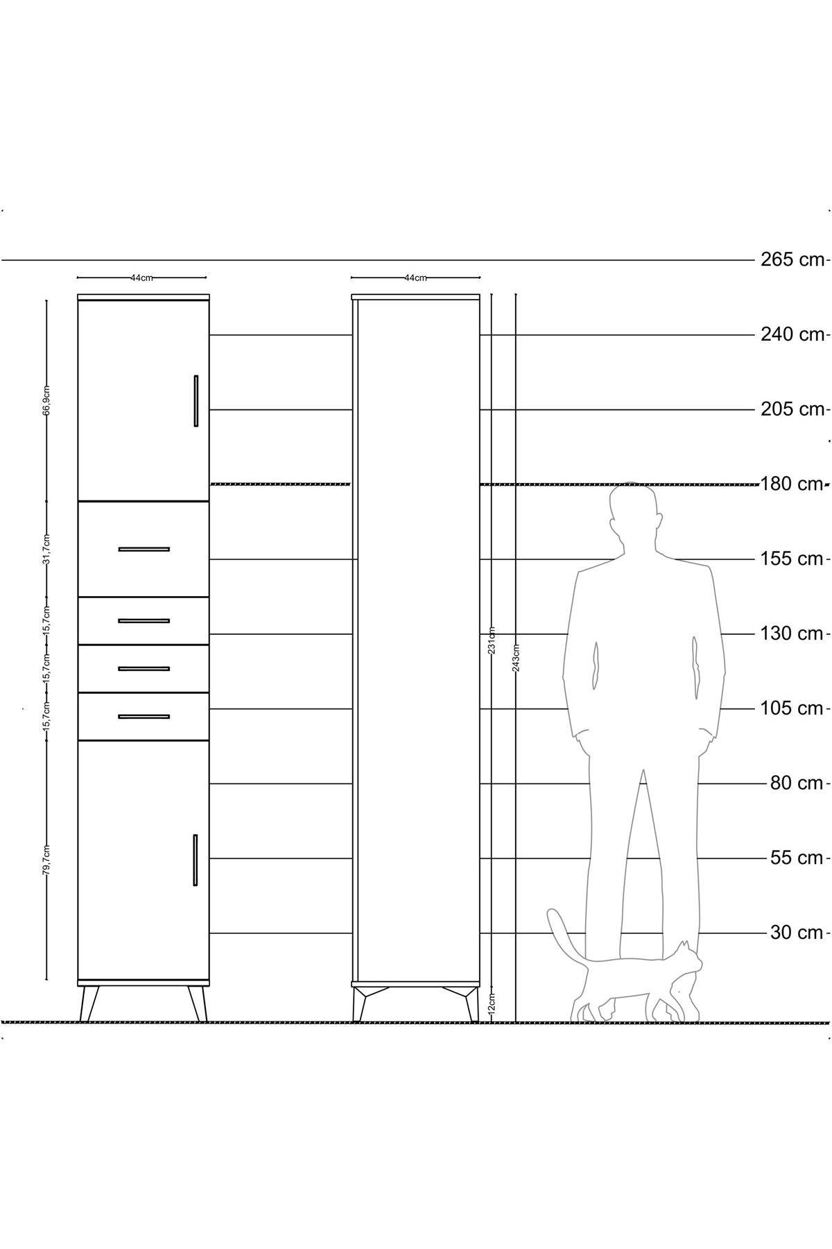Hyperion Dolap 3 Raflı 4 Çekmeceli 2 Kapaklı 44x44x243 Çam-Çam