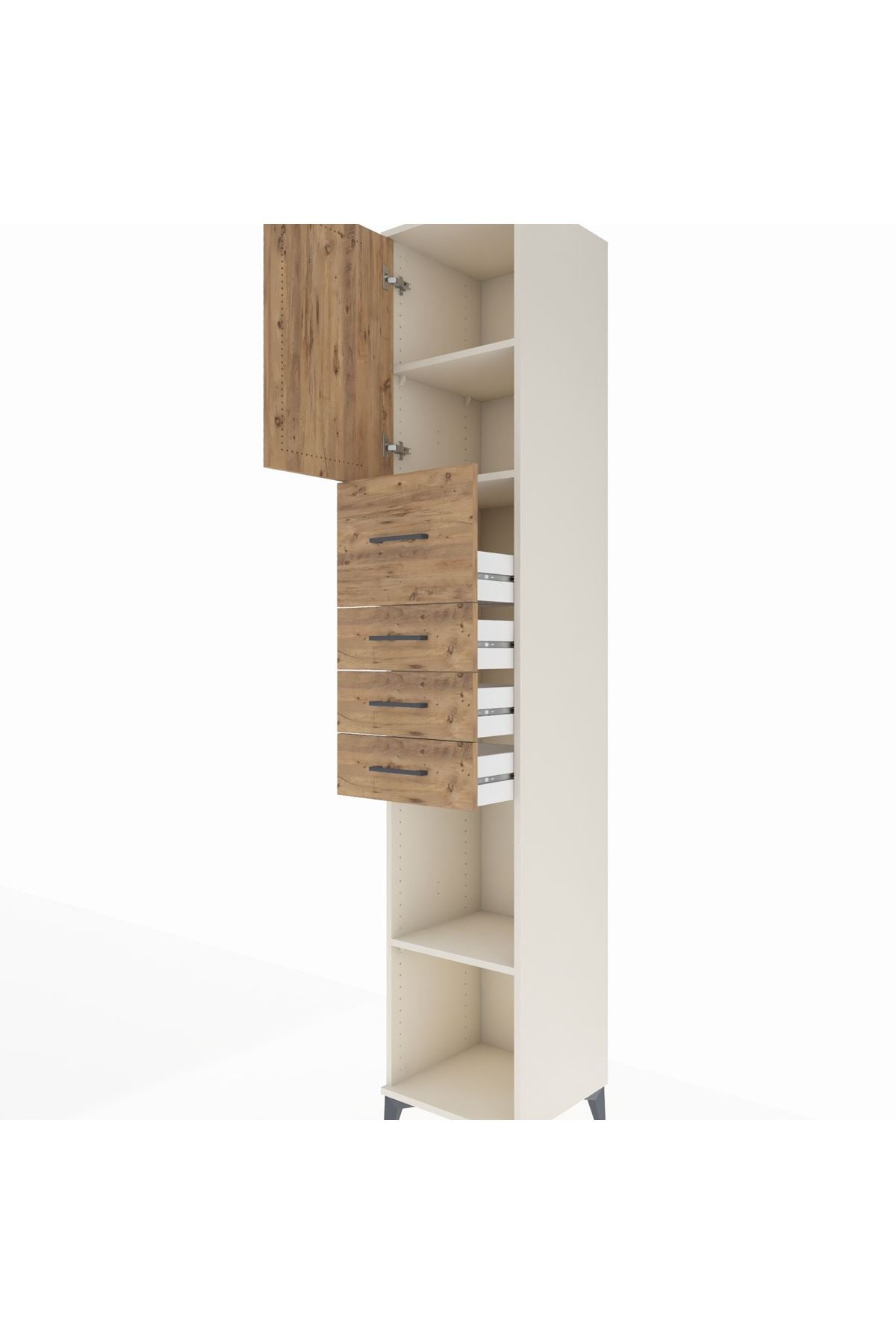 Hyperion Dolap 3 Raflı 4 Çekmeceli Tek Kapaklı 44x44x243 Aytaşı-Çam