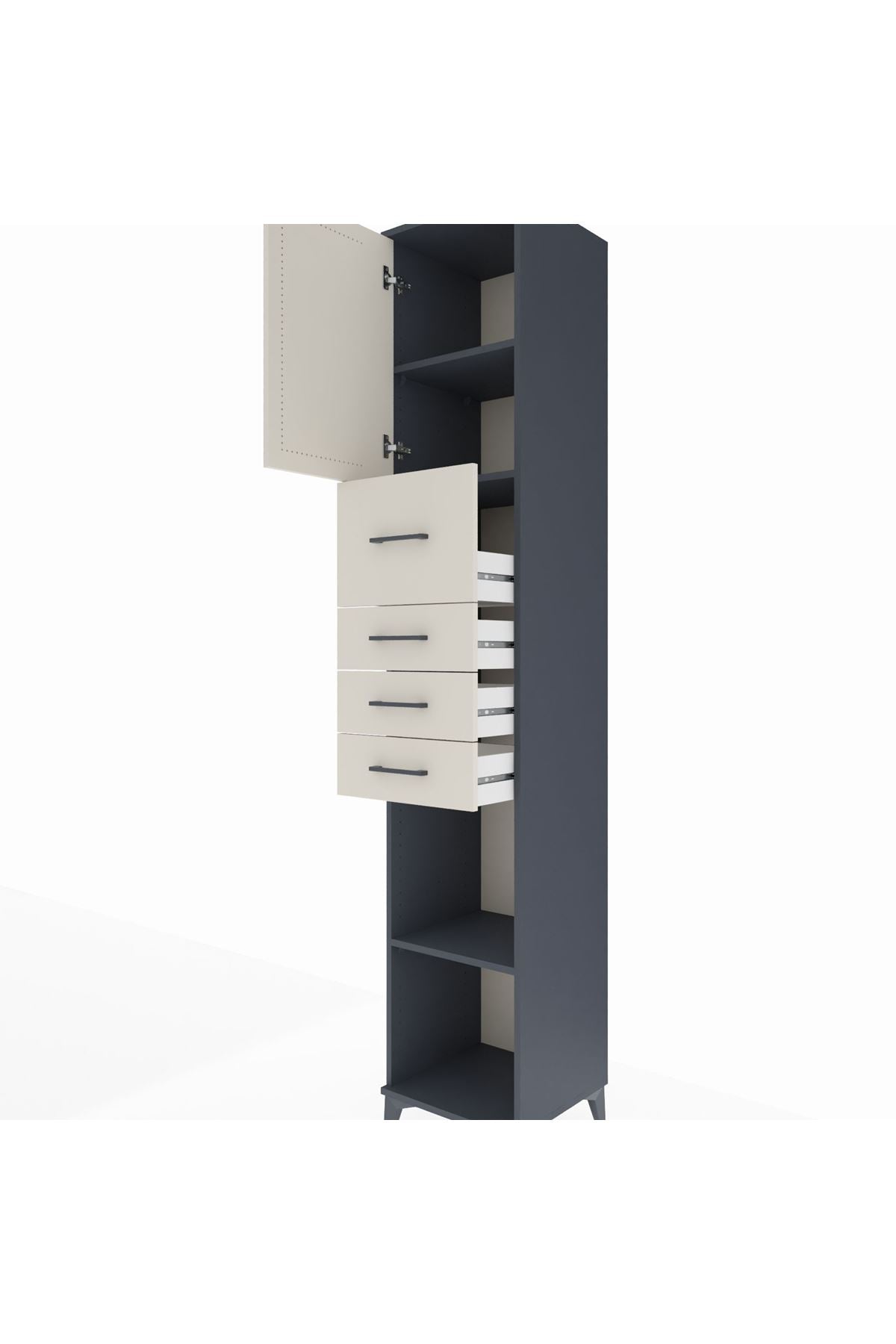 Hyperion Dolap 3 Raflı 4 Çekmeceli Tek Kapaklı 44x44x243 Antrasit-Aytaşı