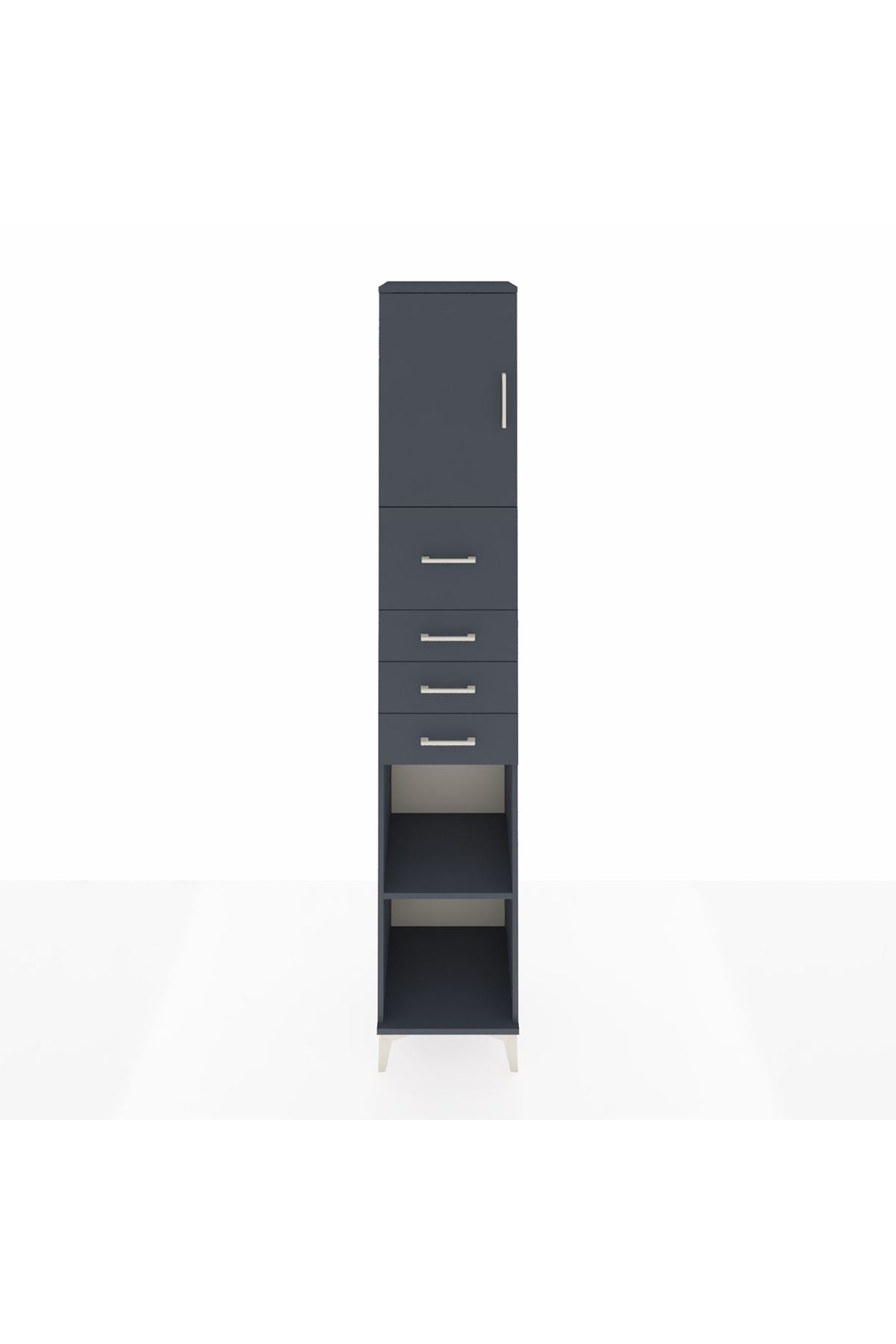 Hyperion Dolap 3 Raflı 4 Çekmeceli Tek Kapaklı 44x44x243 Antrasit-Antrasit