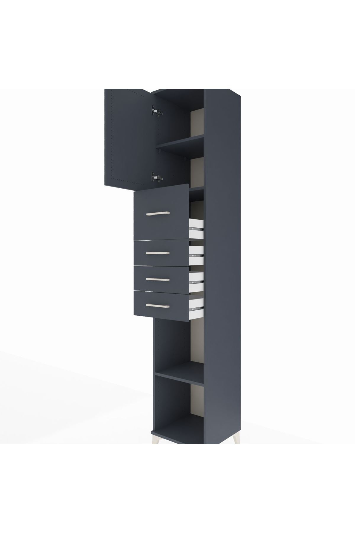 Hyperion Dolap 3 Raflı 4 Çekmeceli Tek Kapaklı 44x44x243 Antrasit-Antrasit