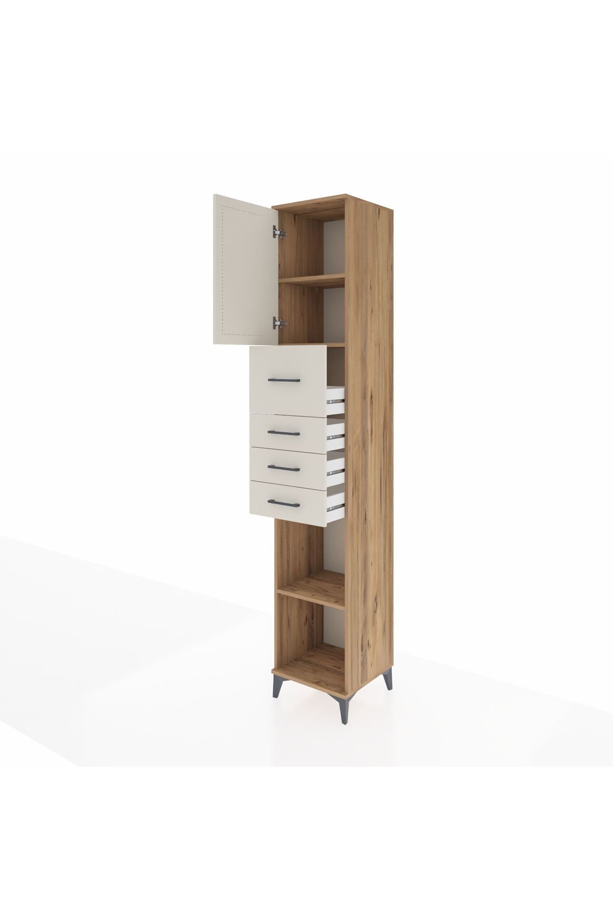 Hyperion Dolap 3 Raflı 4 Çekmeceli Tek Kapaklı 44x44x243 Çam-Aytaşı