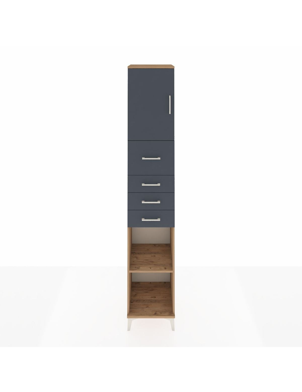 Hyperion Dolap 3 Raflı 4 Çekmeceli Tek Kapaklı 44x44x243 Çam-Antrasit