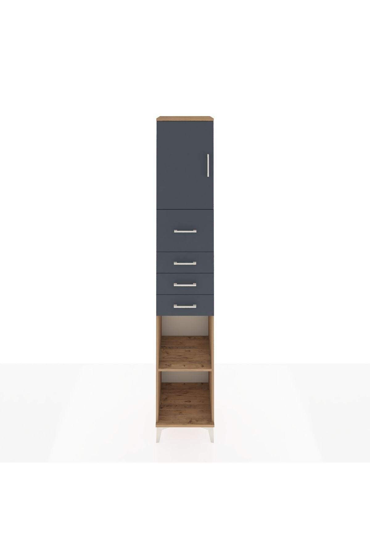 Hyperion Dolap 3 Raflı 4 Çekmeceli Tek Kapaklı 44x44x243 Çam-Antrasit