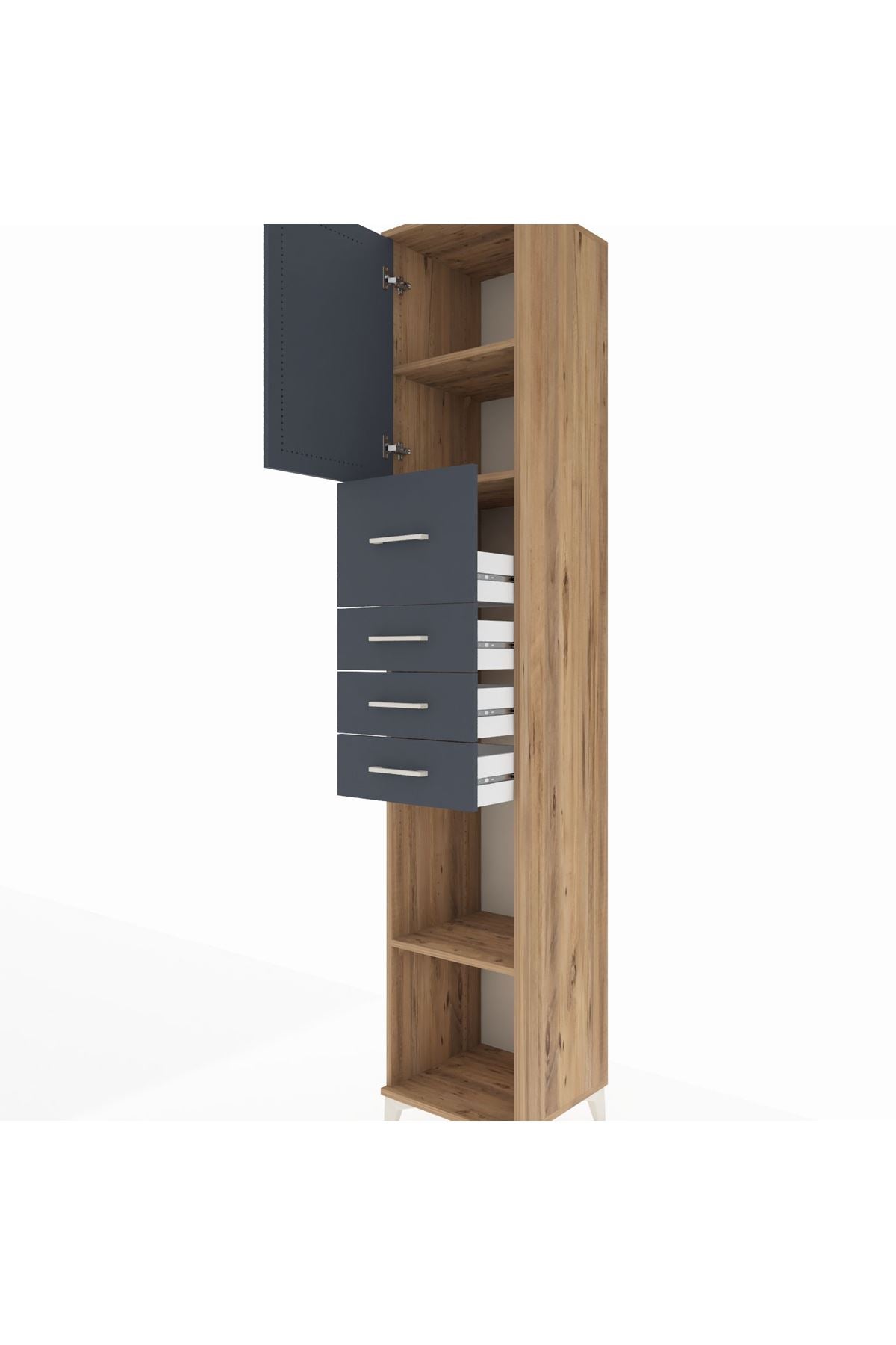 Hyperion Dolap 3 Raflı 4 Çekmeceli Tek Kapaklı 44x44x243 Çam-Antrasit