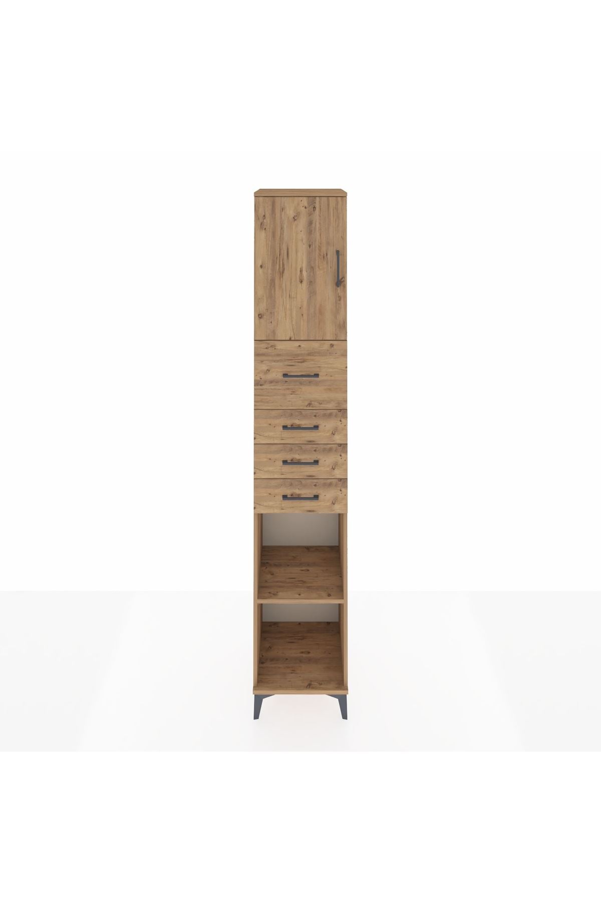 Hyperion Dolap 3 Raflı 4 Çekmeceli Tek Kapaklı 44x44x243 Çam-Çam