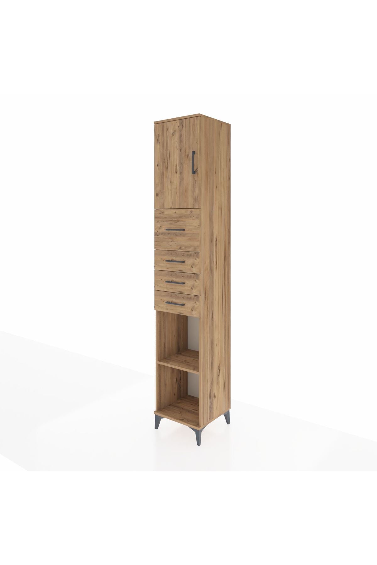 Hyperion Dolap 3 Raflı 4 Çekmeceli Tek Kapaklı 44x44x243 Çam-Çam