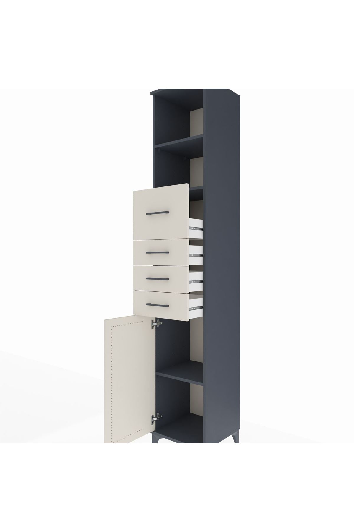 Hyperion Dolap 3 Raflı 4 Çekmeceli Tek Kapaklı 44x44x243 Antrasit-Aytaşı