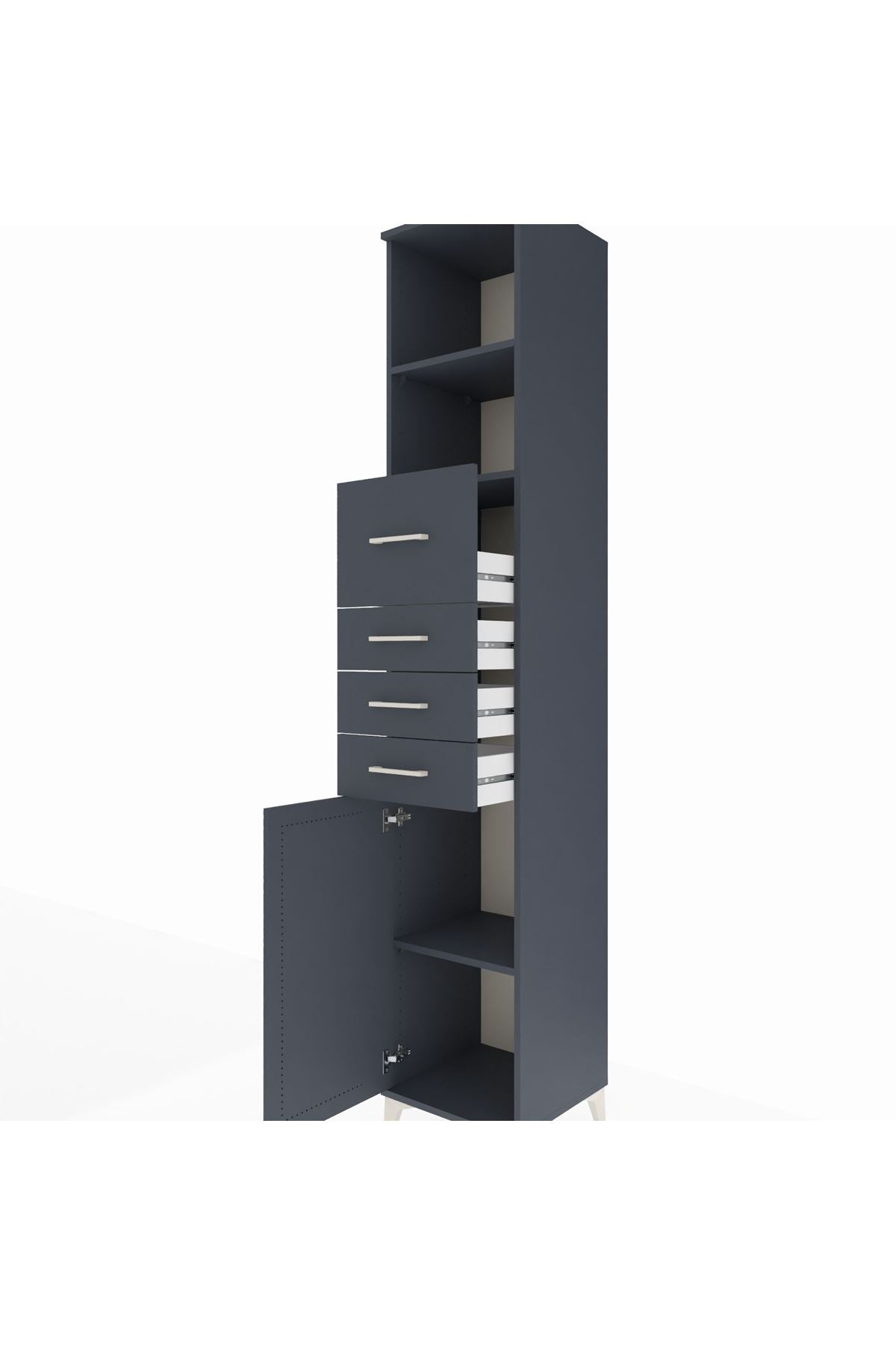 Hyperion Dolap 3 Raflı 4 Çekmeceli Tek Kapaklı 44x44x243 Antrasit-Antrasit